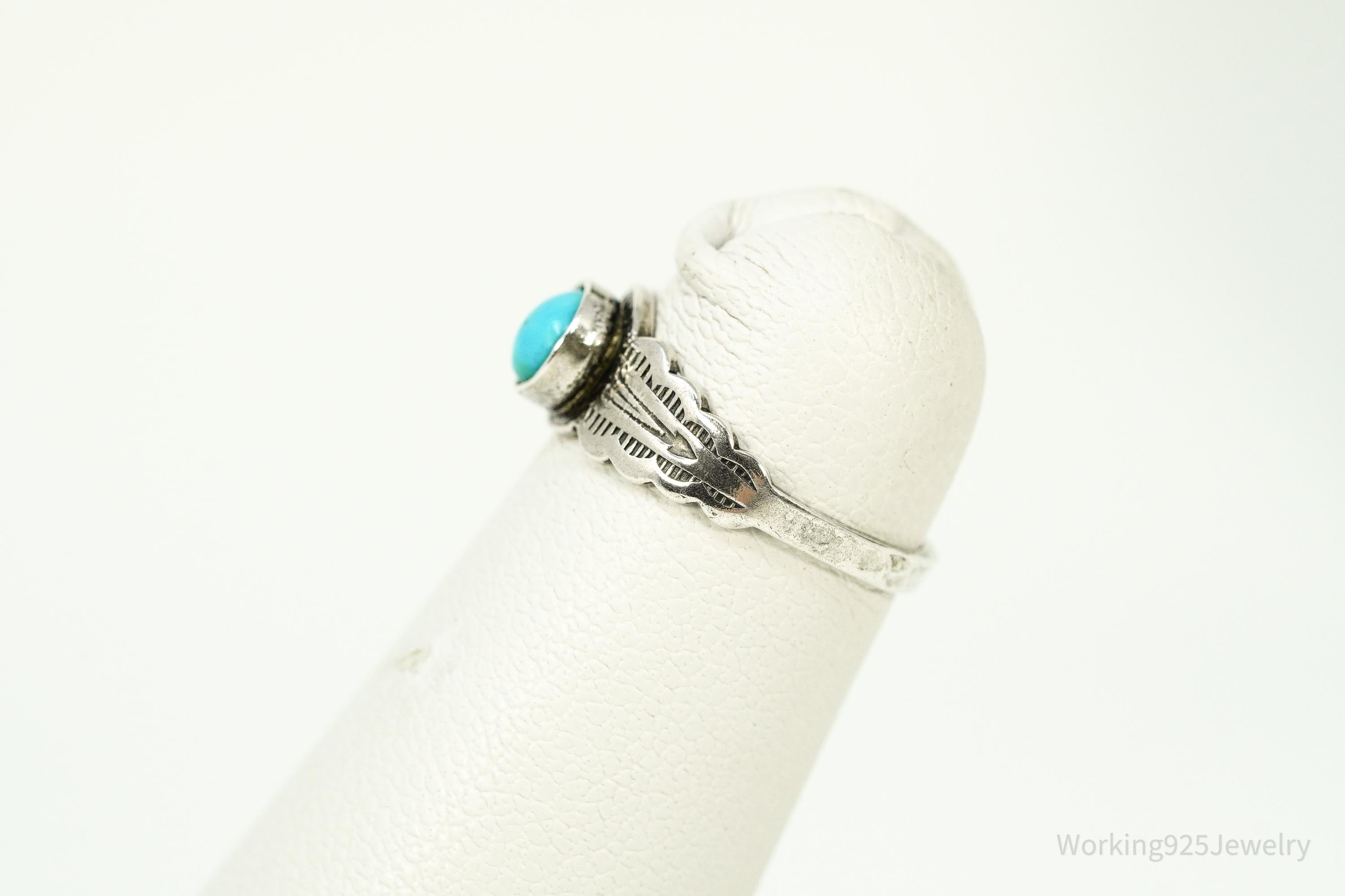 Vintage Handmade Native American Turquoise Silver Ring / Toe Ring - Size 1.25