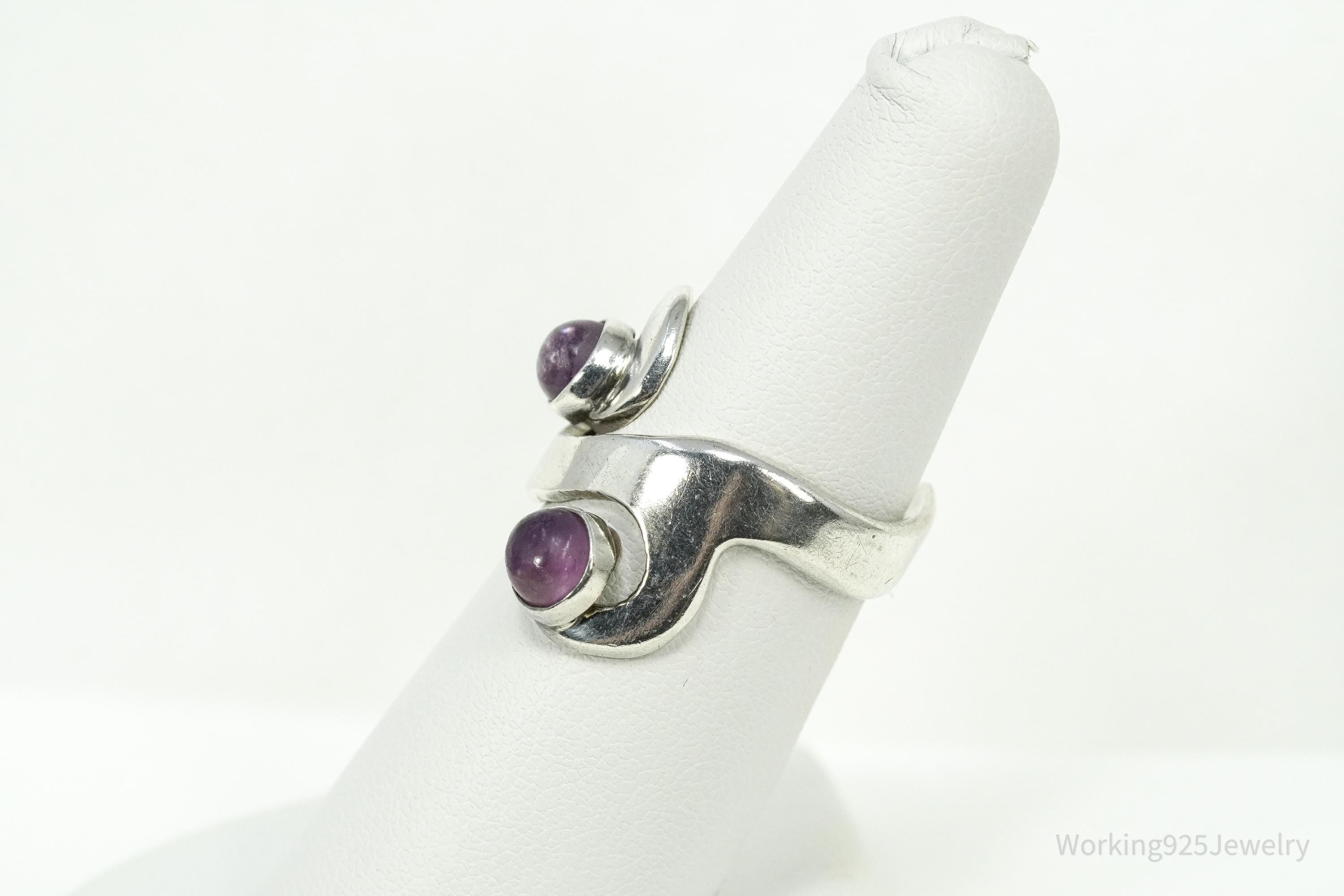 Vintage Mexico Modernist Sterling Silver Amethyst Ring Size 7