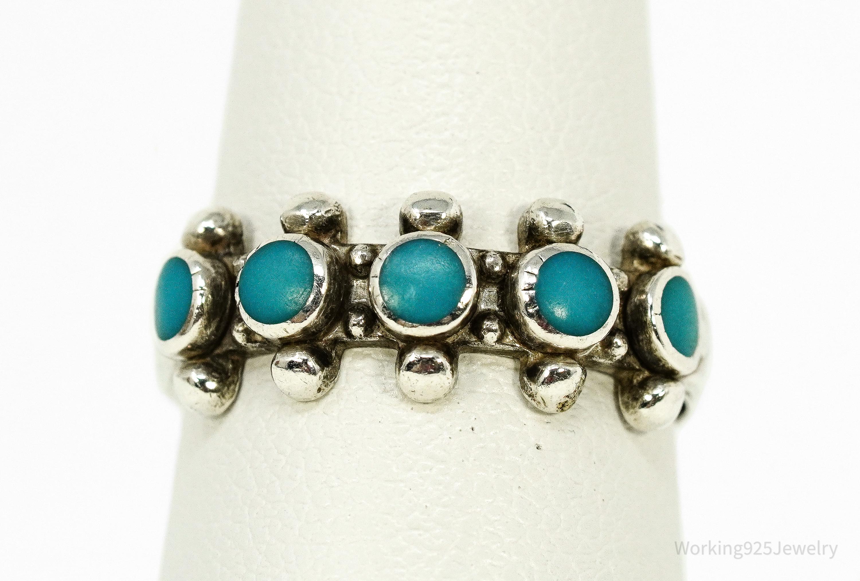 Vintage Handmade Native American Turquoise Sterling Silver Ring - Size 6.5