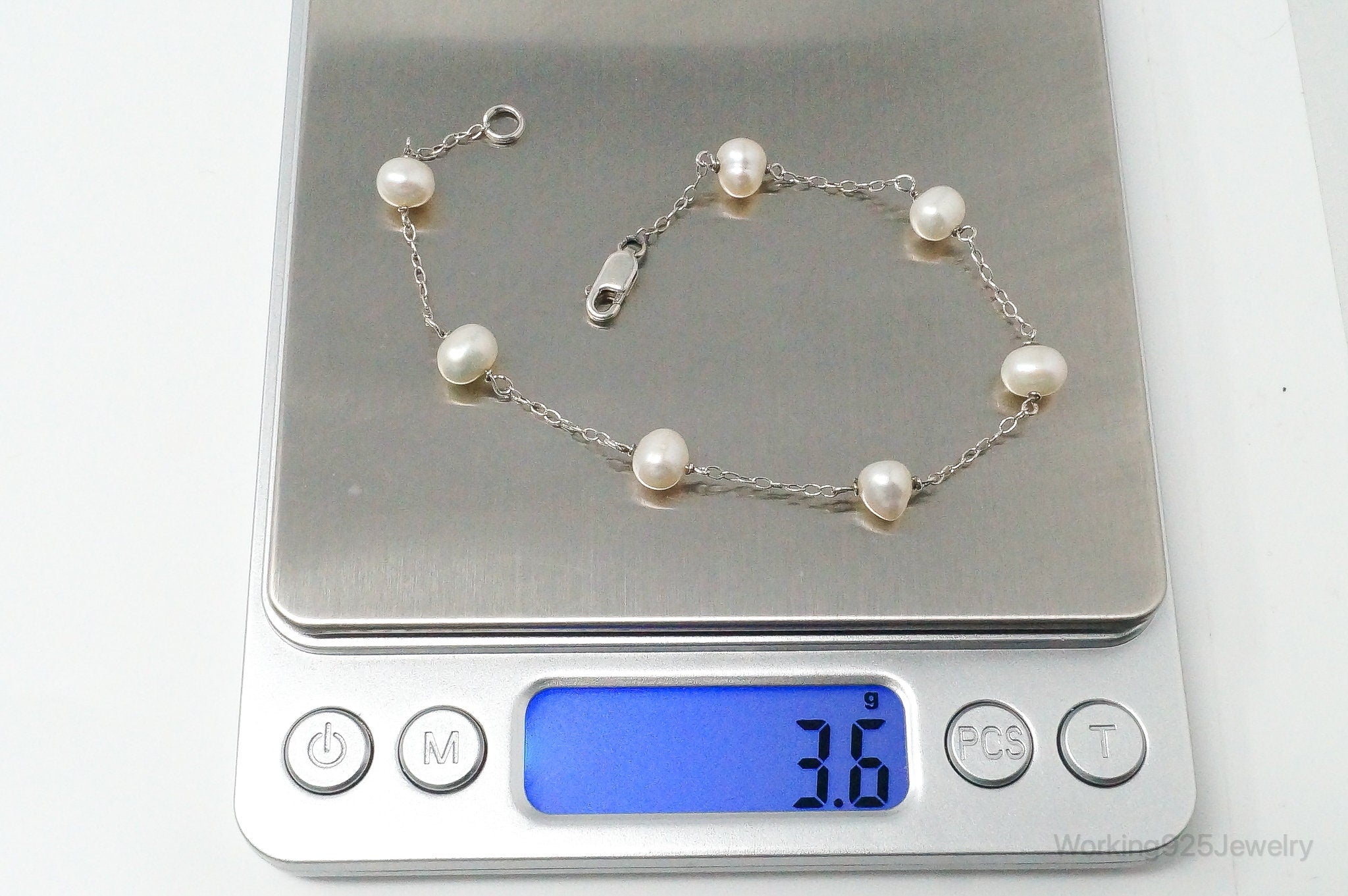 Vintage Pearl Sterling Silver Chain Bracelet