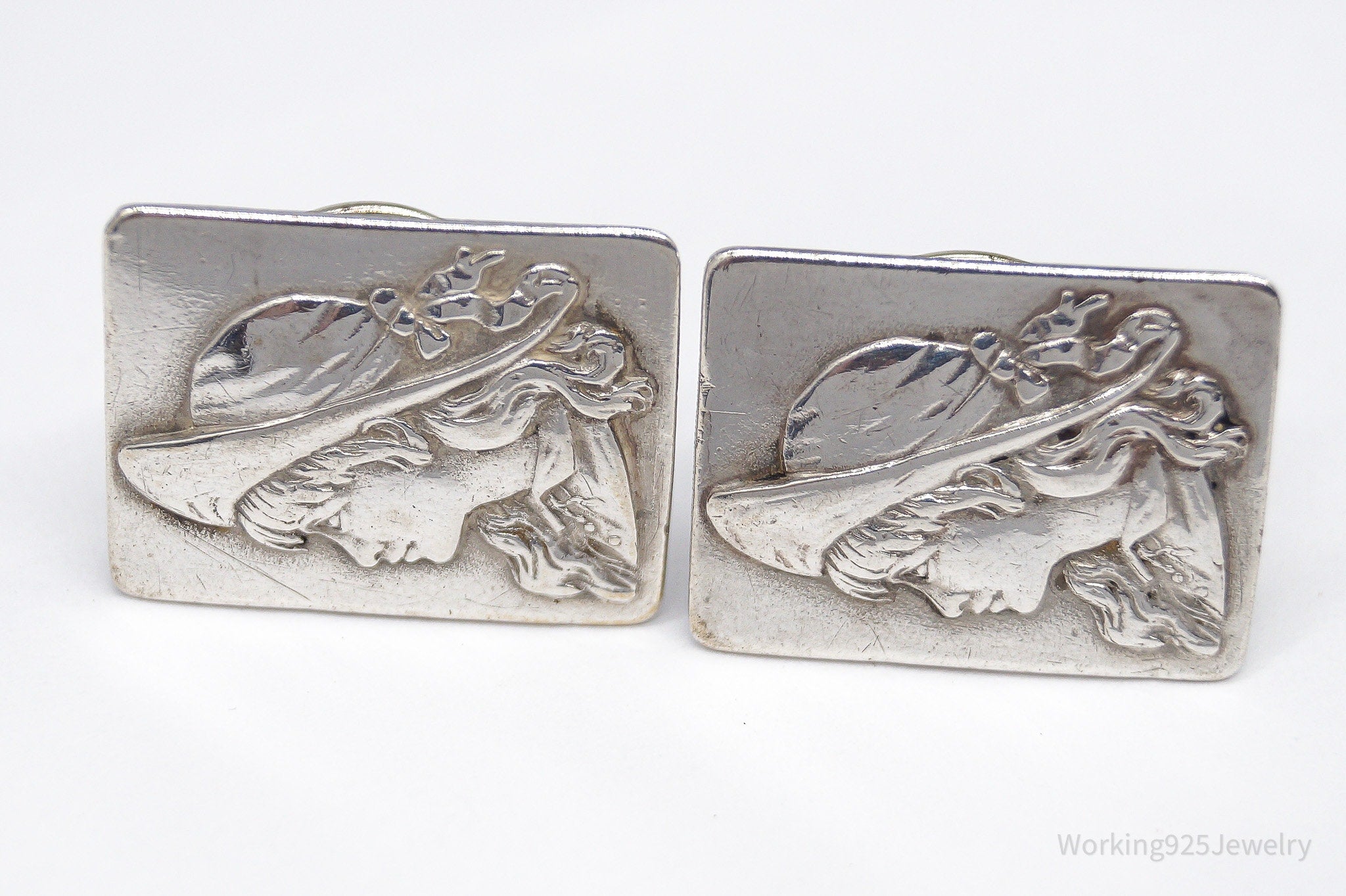 Antique Victorian Era 1800s Woman Sterling Silver Cufflinks