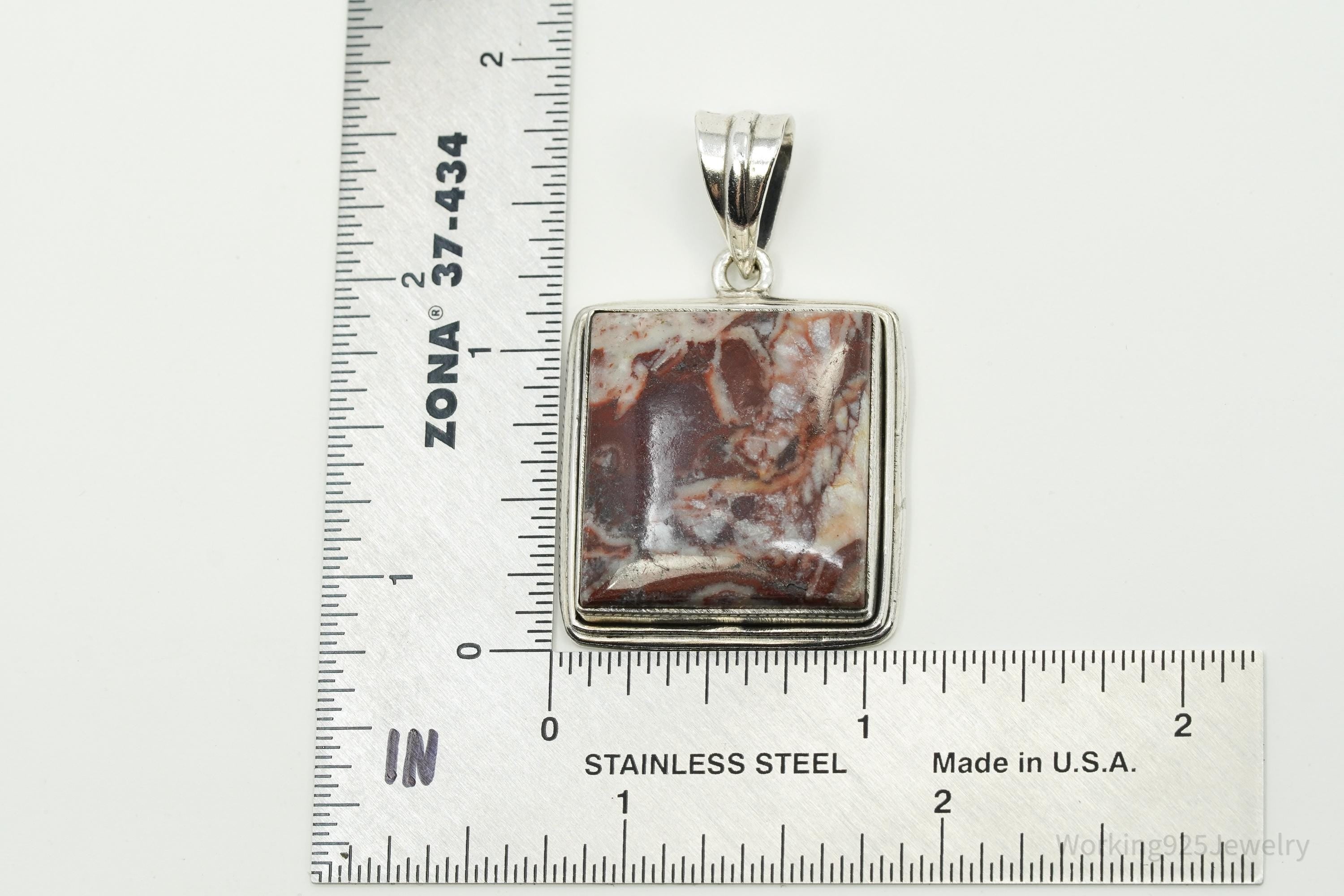 Vintage Copper Agate Sterling Silver Necklace Pendant