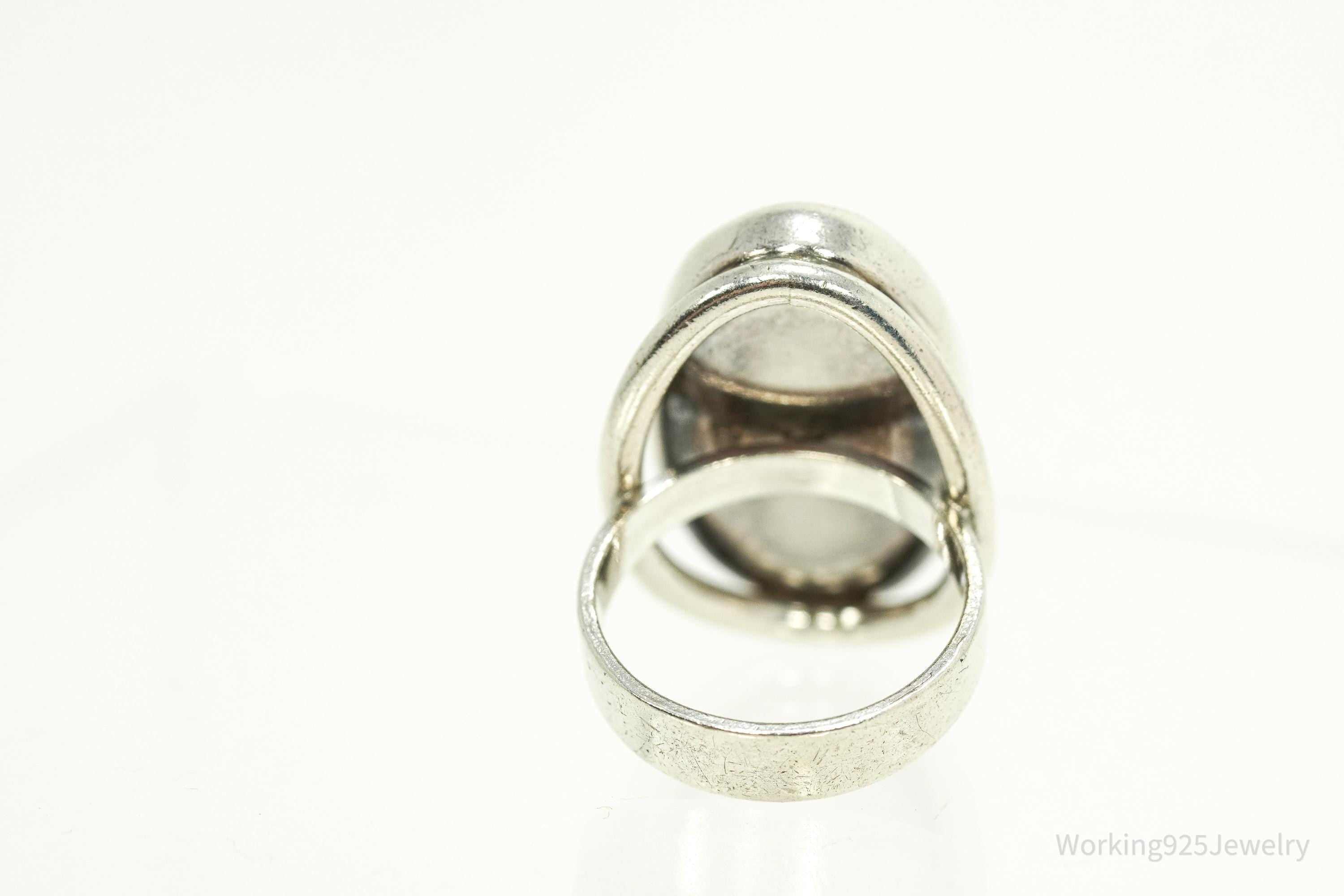 Rare Vintage 1950s Denmark Modernist Niels Erik Amber Sterling Silver Ring - Size 6.25
