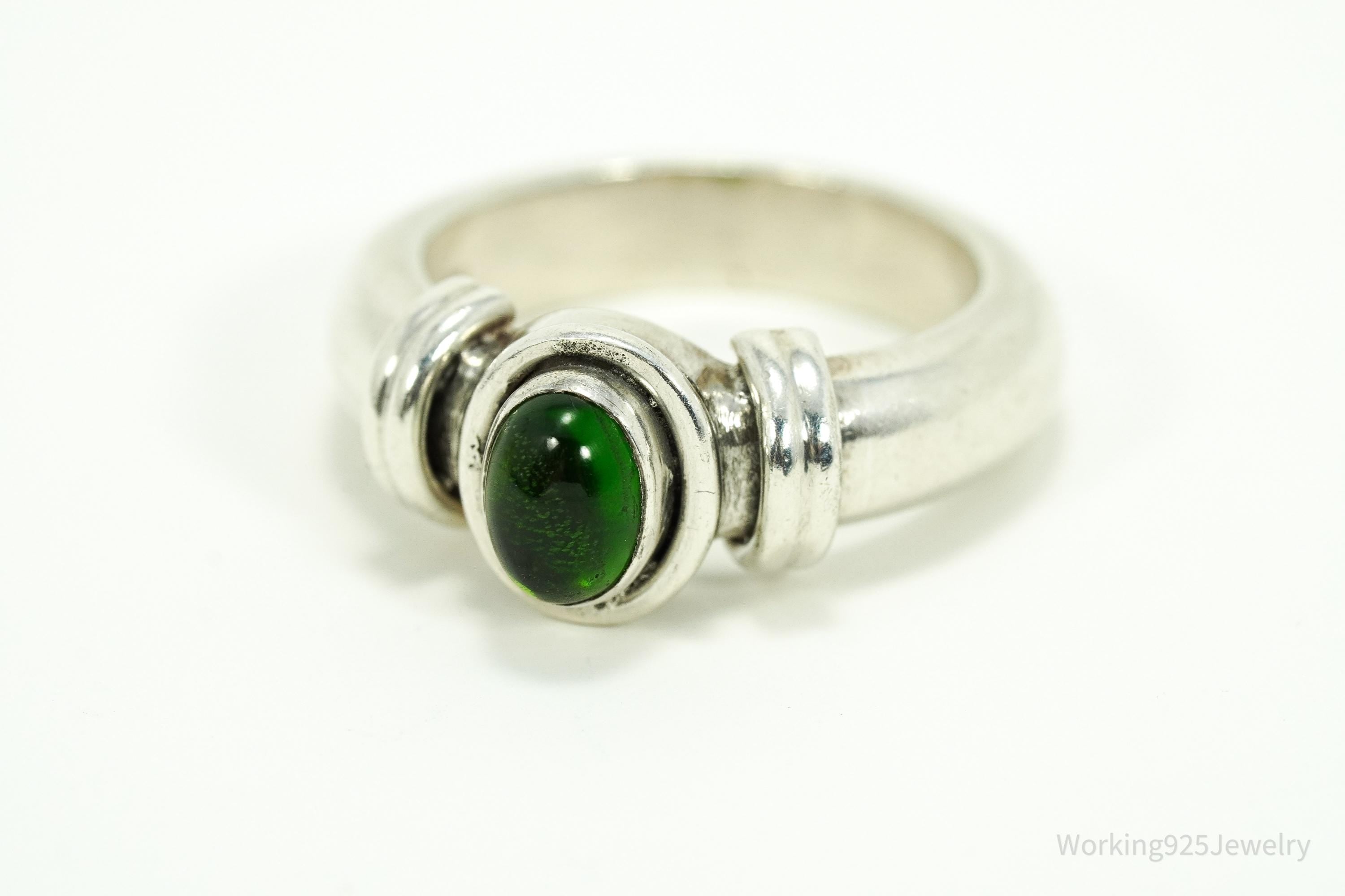 Vintage Emerald Sterling Silver Ring - Size 7.5