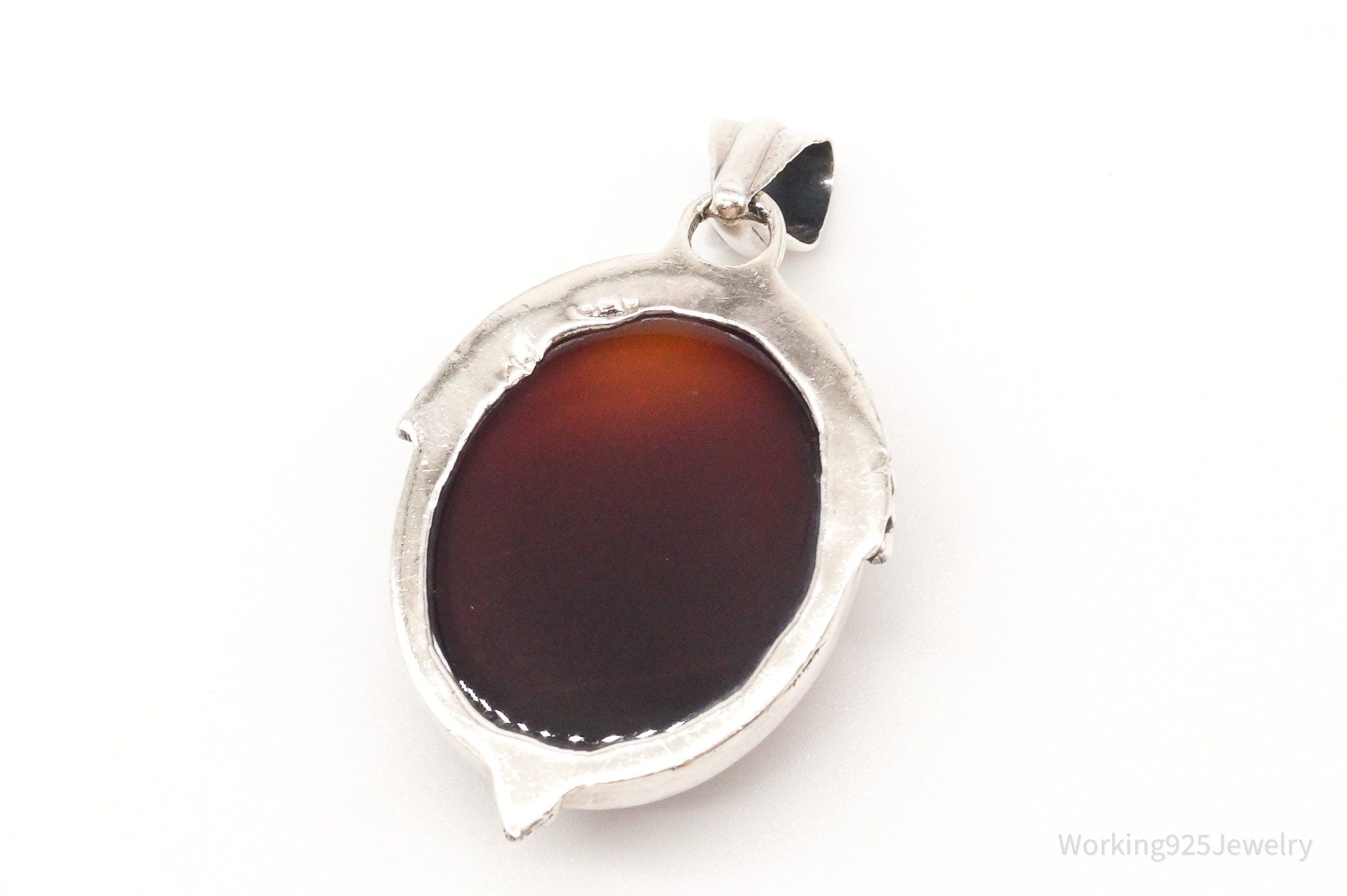 Vintage Large Red Agate Sterling Silver Pendant