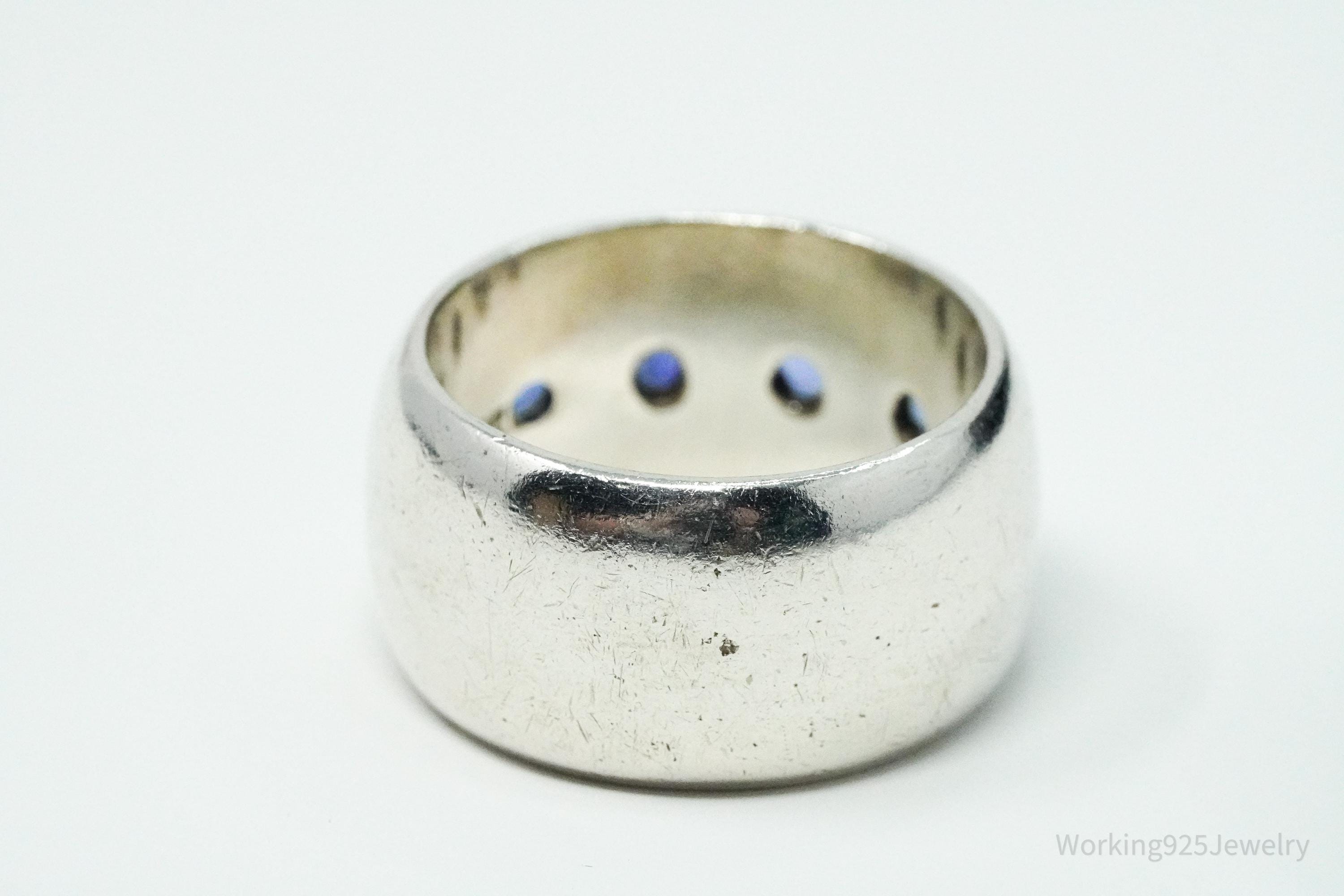 Vintage Blue Sapphire Mexico Sterling Silver Band Ring - Size 10