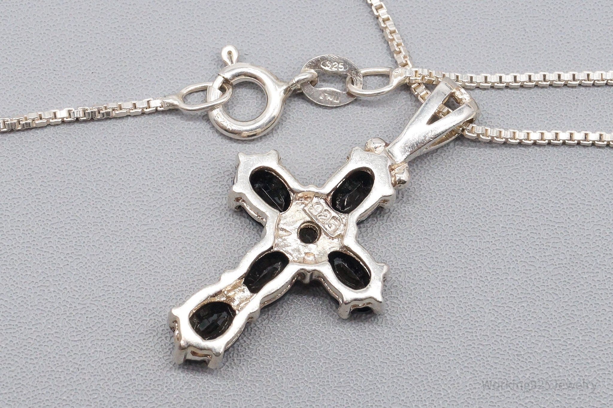 Vintage Black Spinel Cross Sterling Silver Necklace - 18"