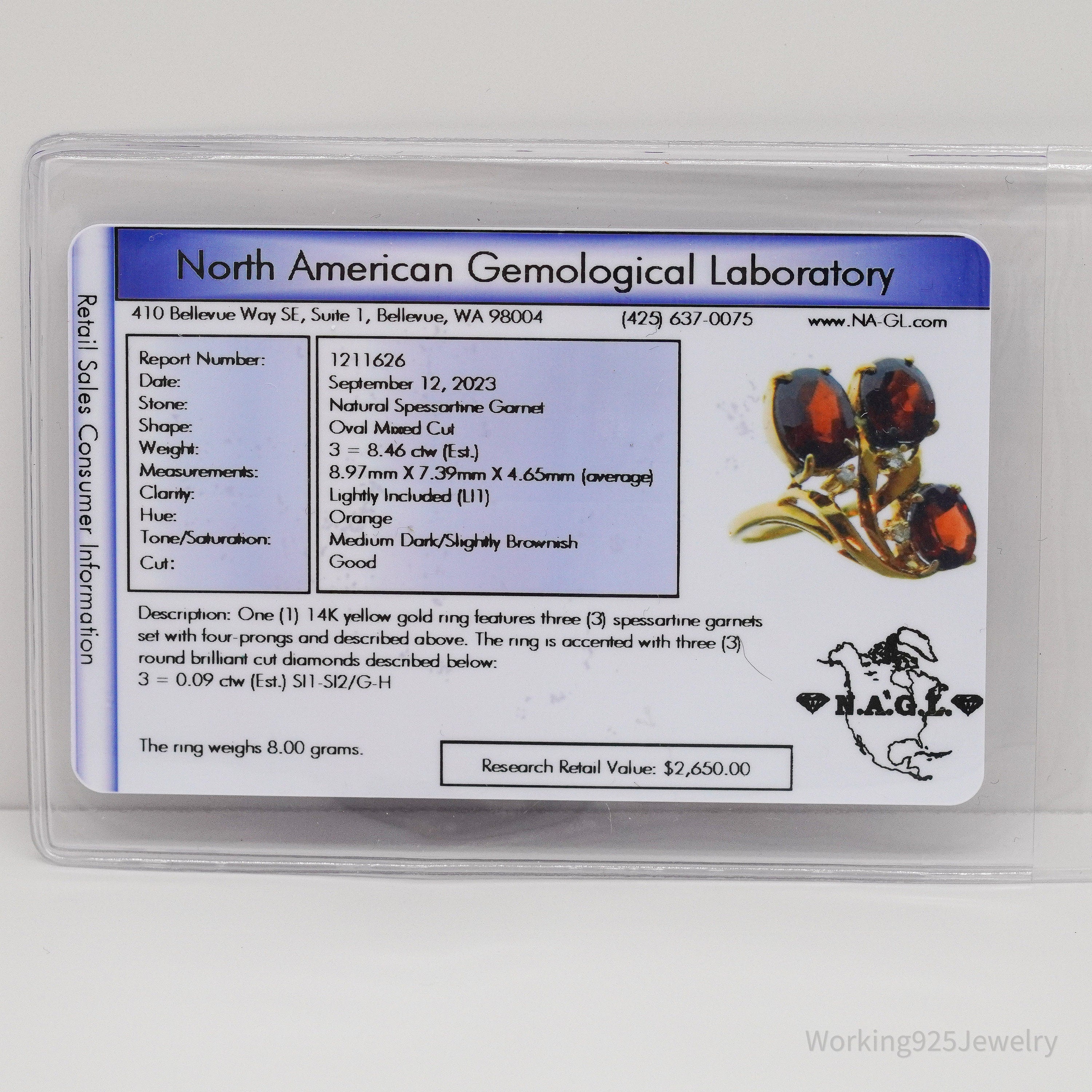 14K Yellow Gold, Diamond, & Spessartine Garnet Ring - Size 8.25