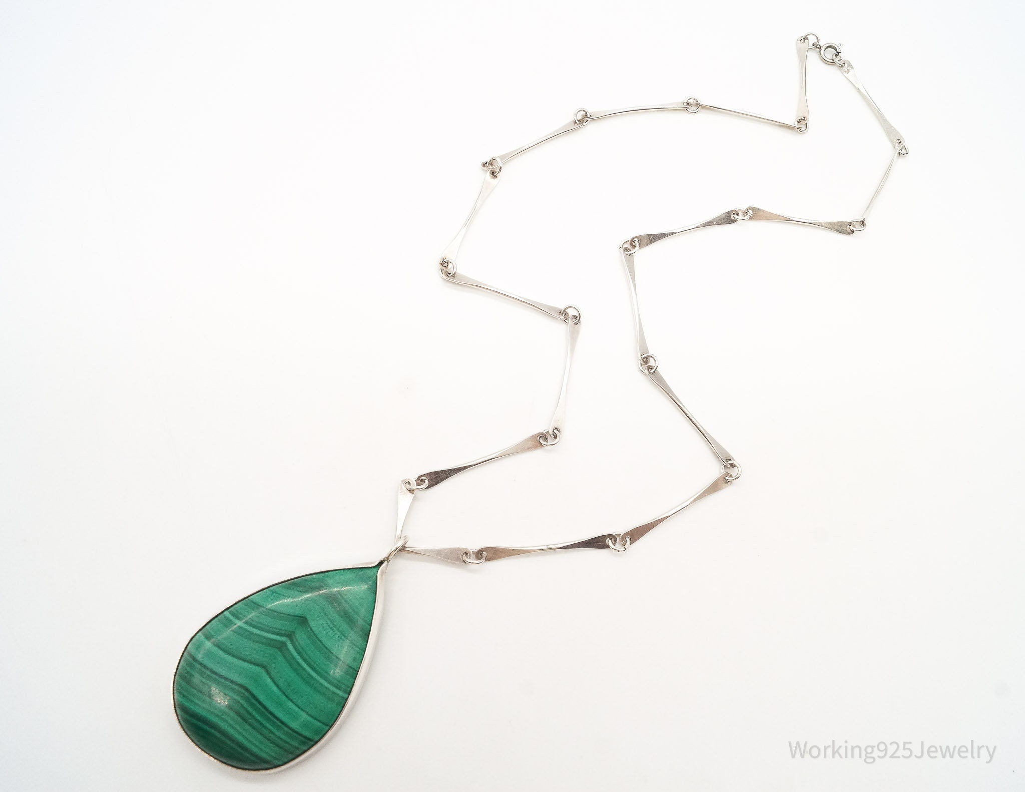 Vintage Large Malachite Sterling Silver Necklace