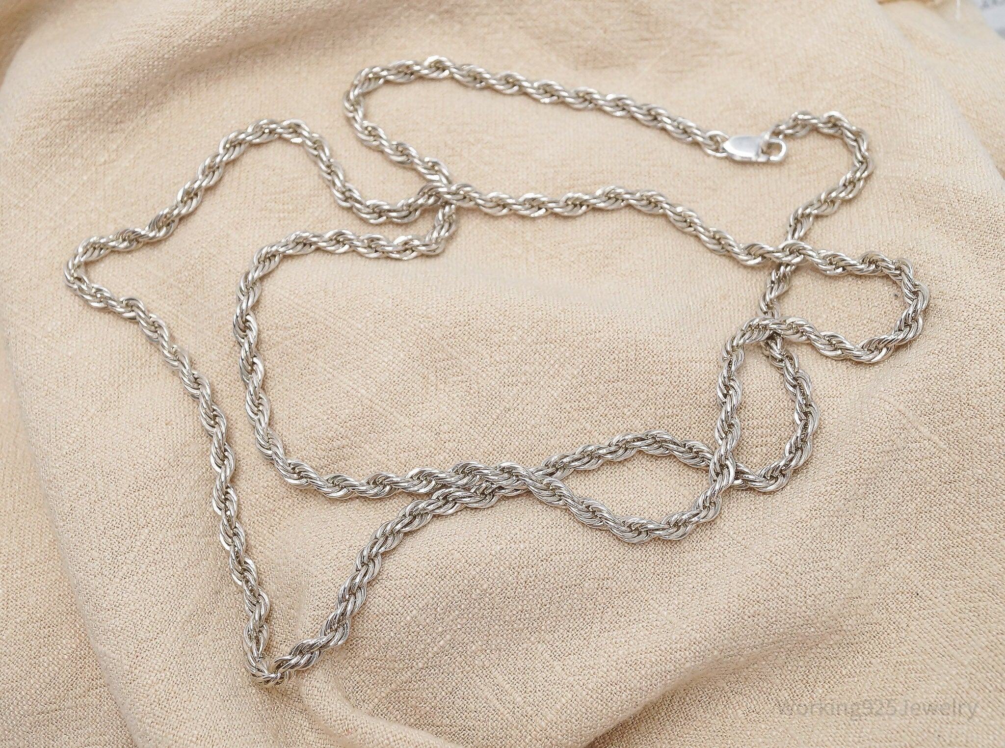 Long Vintage Sterling Silver Rope Chain Necklace 30"