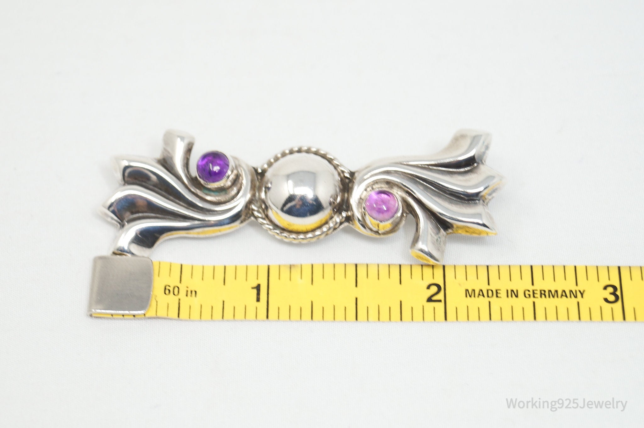 Vintage Mexican Amethyst AME Modern Sterling Silver Brooch Pin