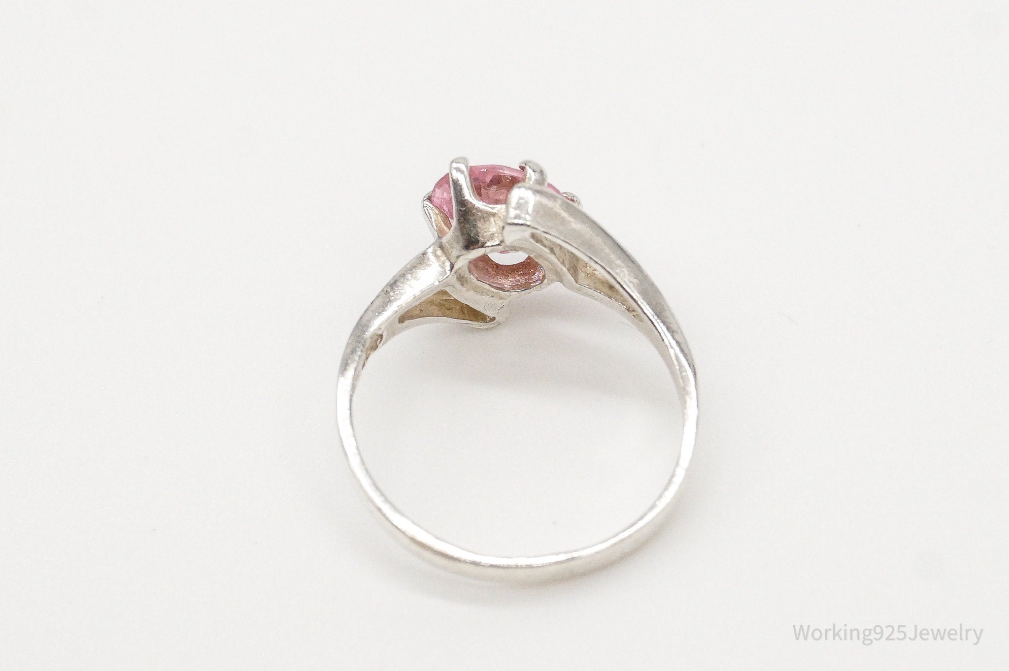 Vintage Pink Cubic Zirconia Sterling Silver Ring - Size 6