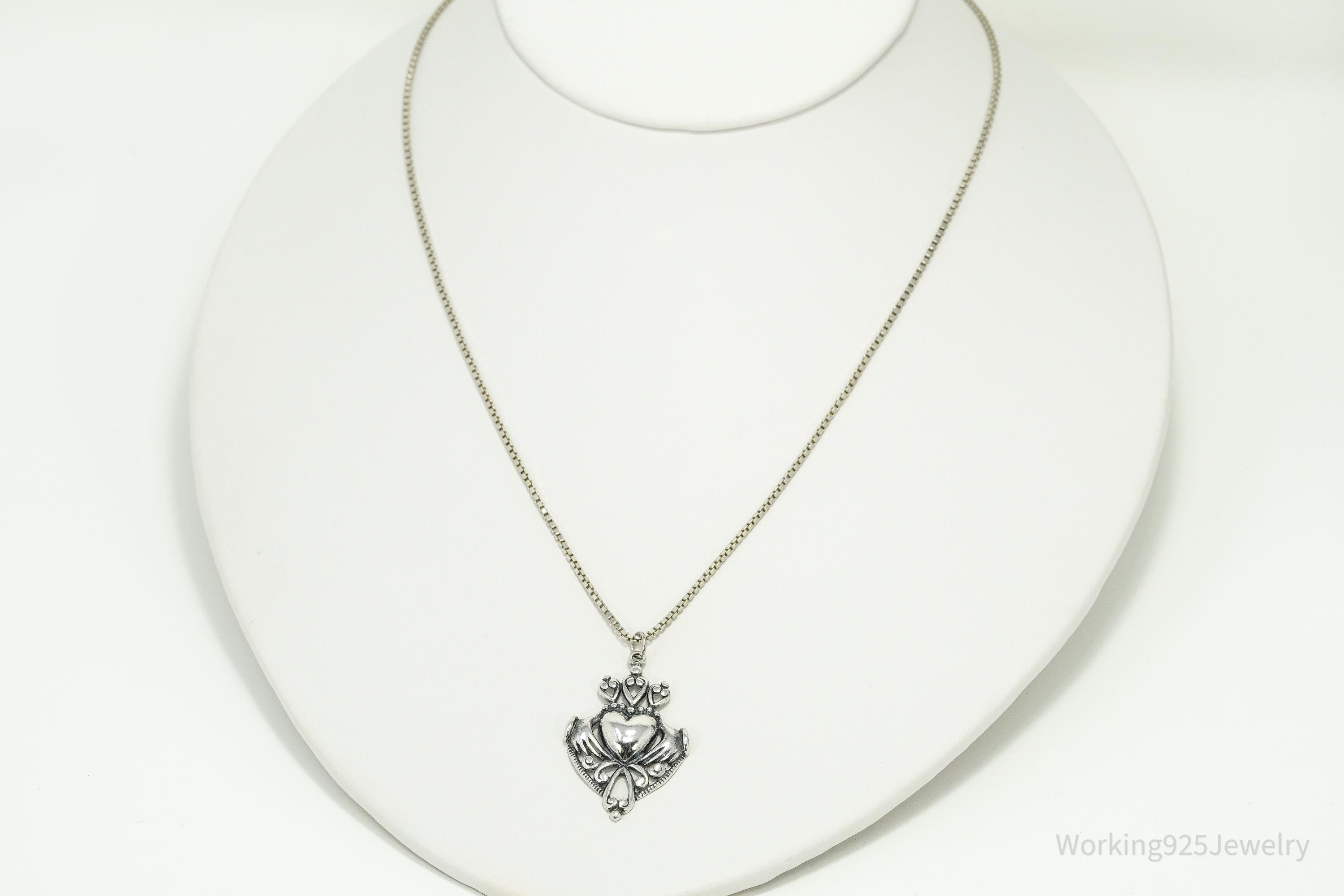 Vintage Claddagh Irish Heart Sterling Silver Necklace 18"