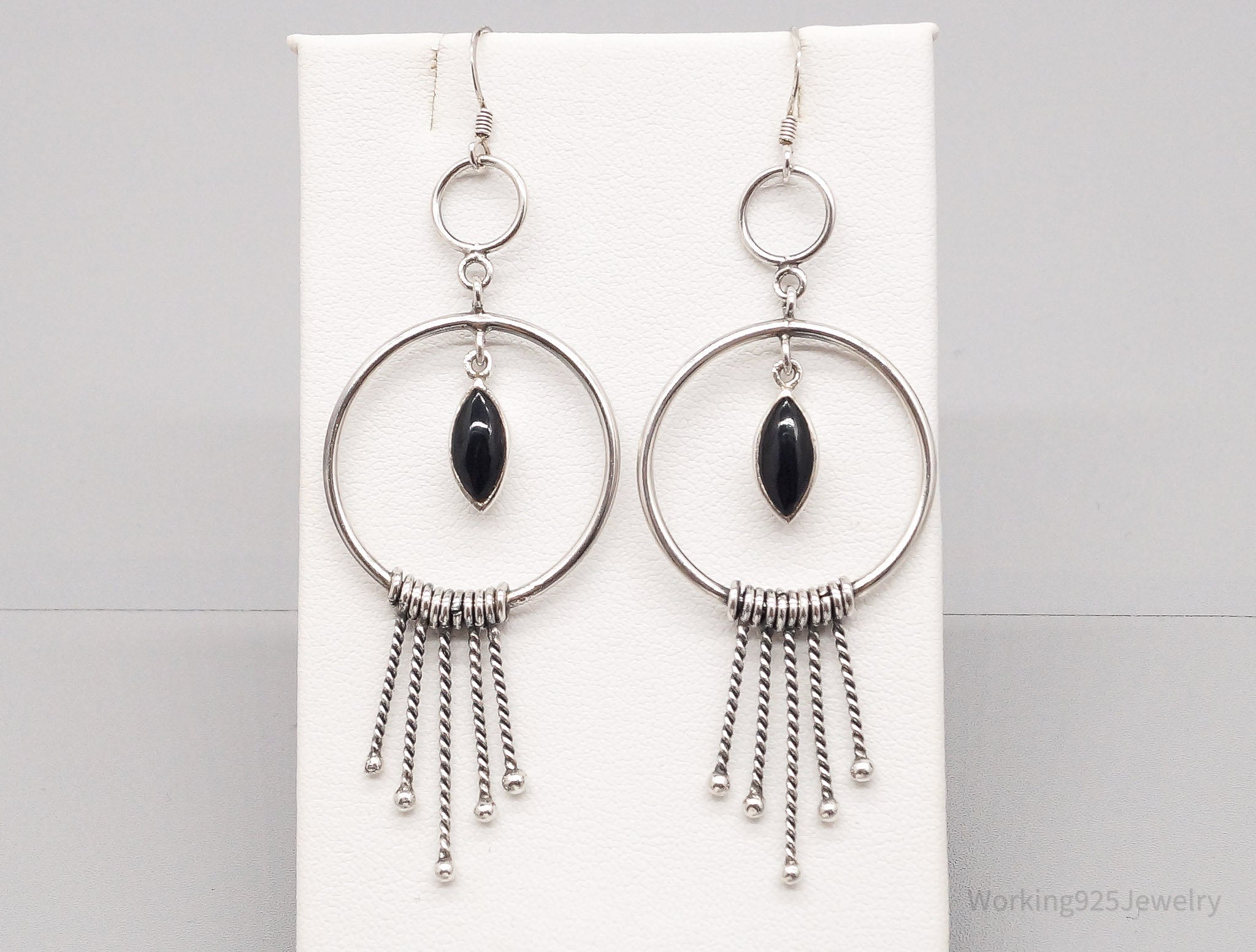 Vintage Black Onyx Sterling Silver Earrings