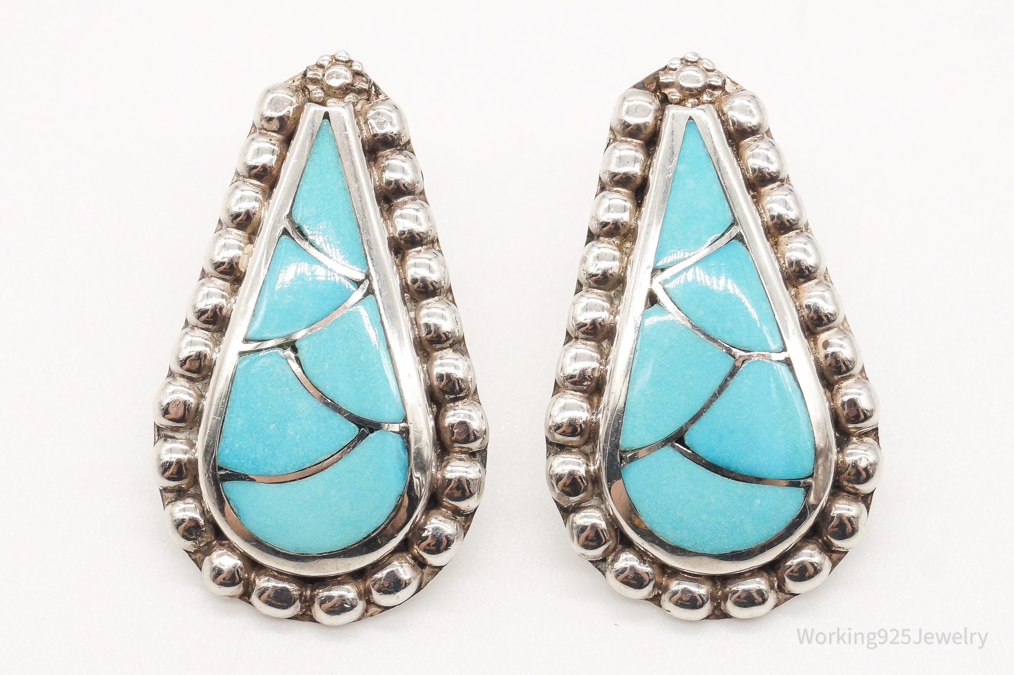 Vintage Native American Zuni Turquoise Silver Earrings