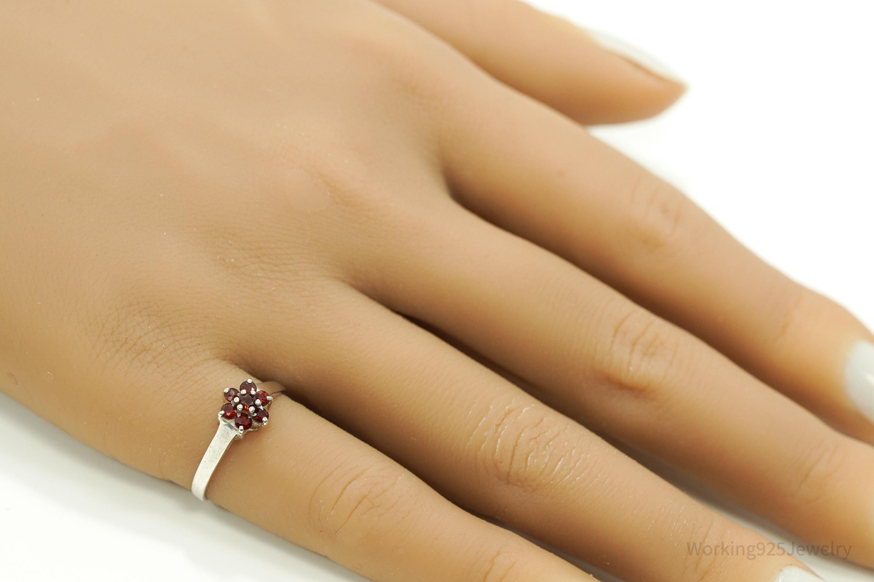 Vintage 1980s Birmingham Garnet Sterling Silver Ring - Size 6.5