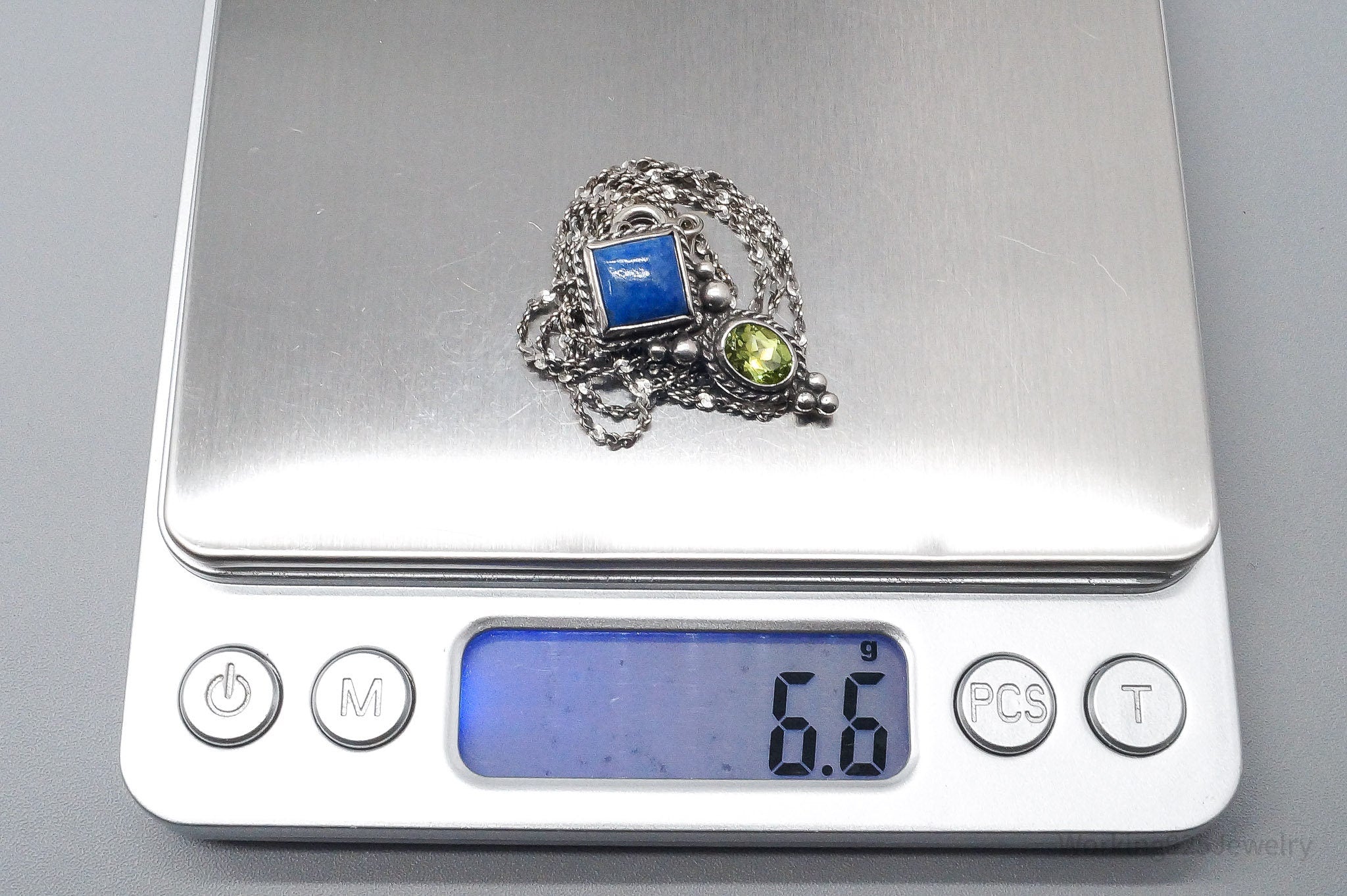 Vintage Lapis Lazuli Peridot Sterling Silver Necklace 20"