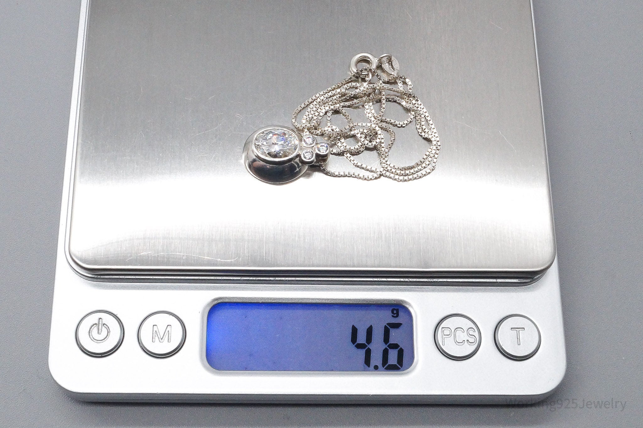 Vintage Large Diamonique Cubic Zirconia Sterling Silver Necklace 18"