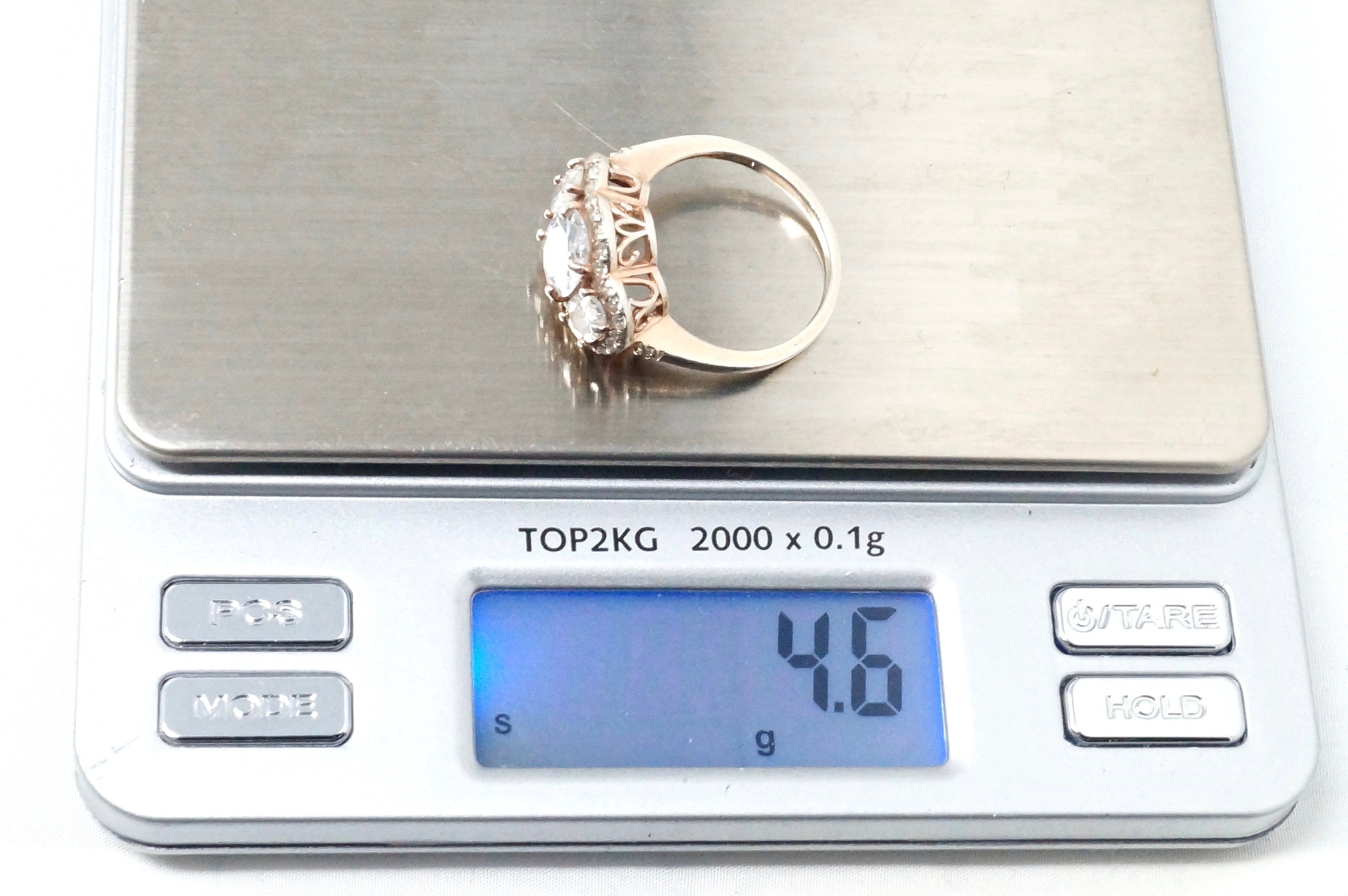 Vintage Rose Gold Vermeil Cubic Zirconia Sterling Silver Ring - Size 7.75