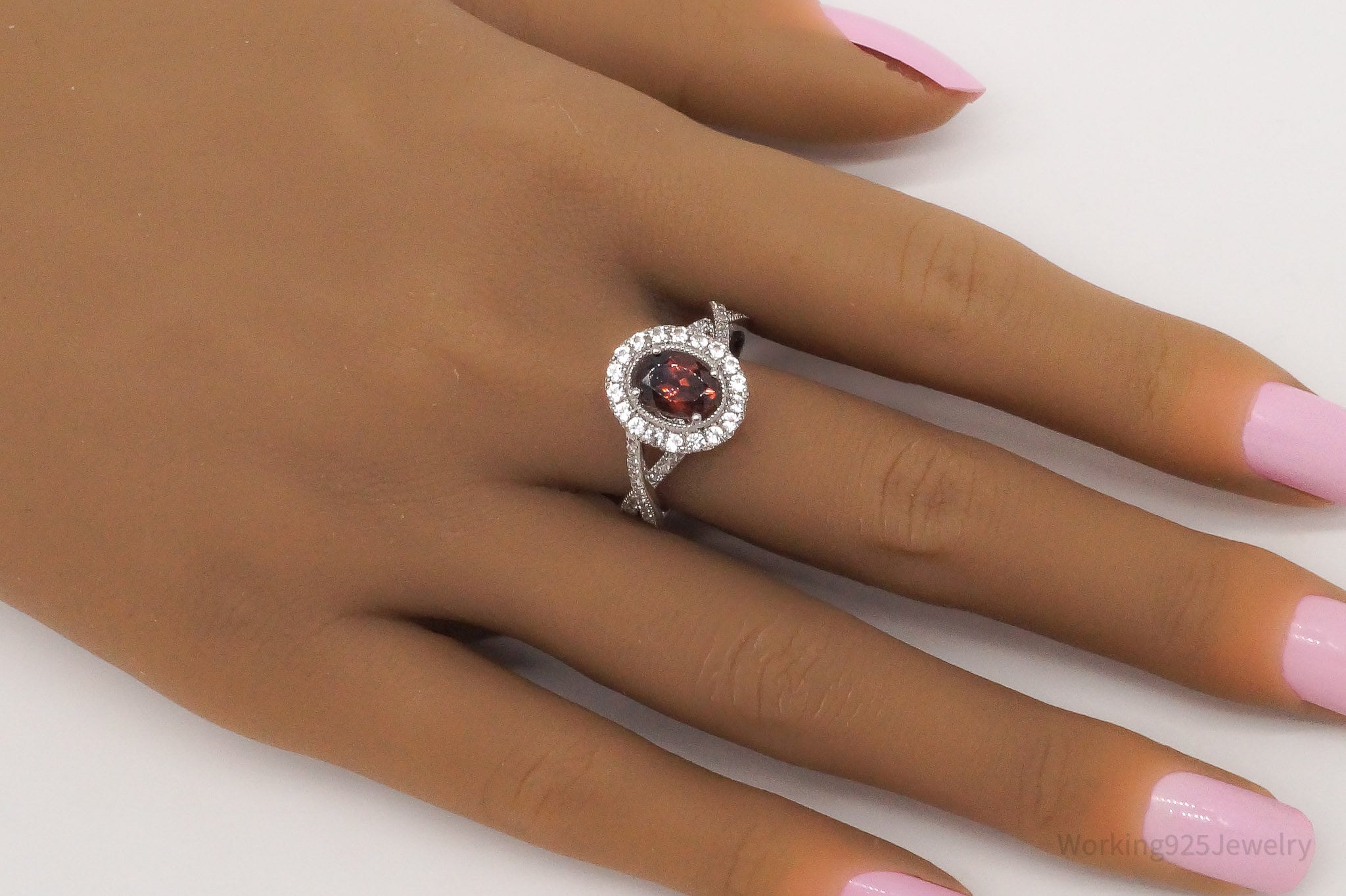 Vintage Garnet Cubic Zirconia Sterling Silver Ring - Size 11