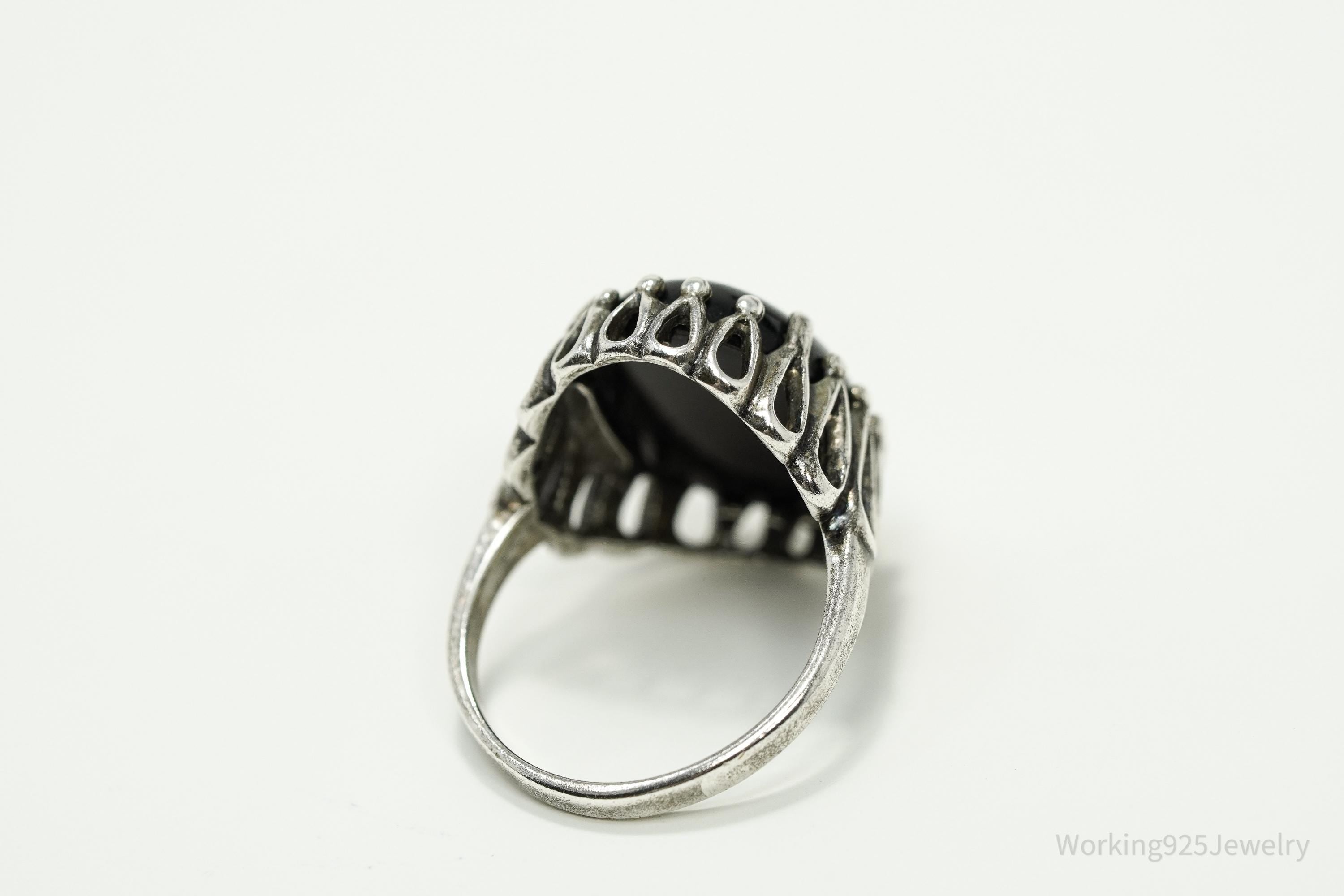 Vintage Designer Kabana Black Onyx Sterling Silver Ring - Size 7.5