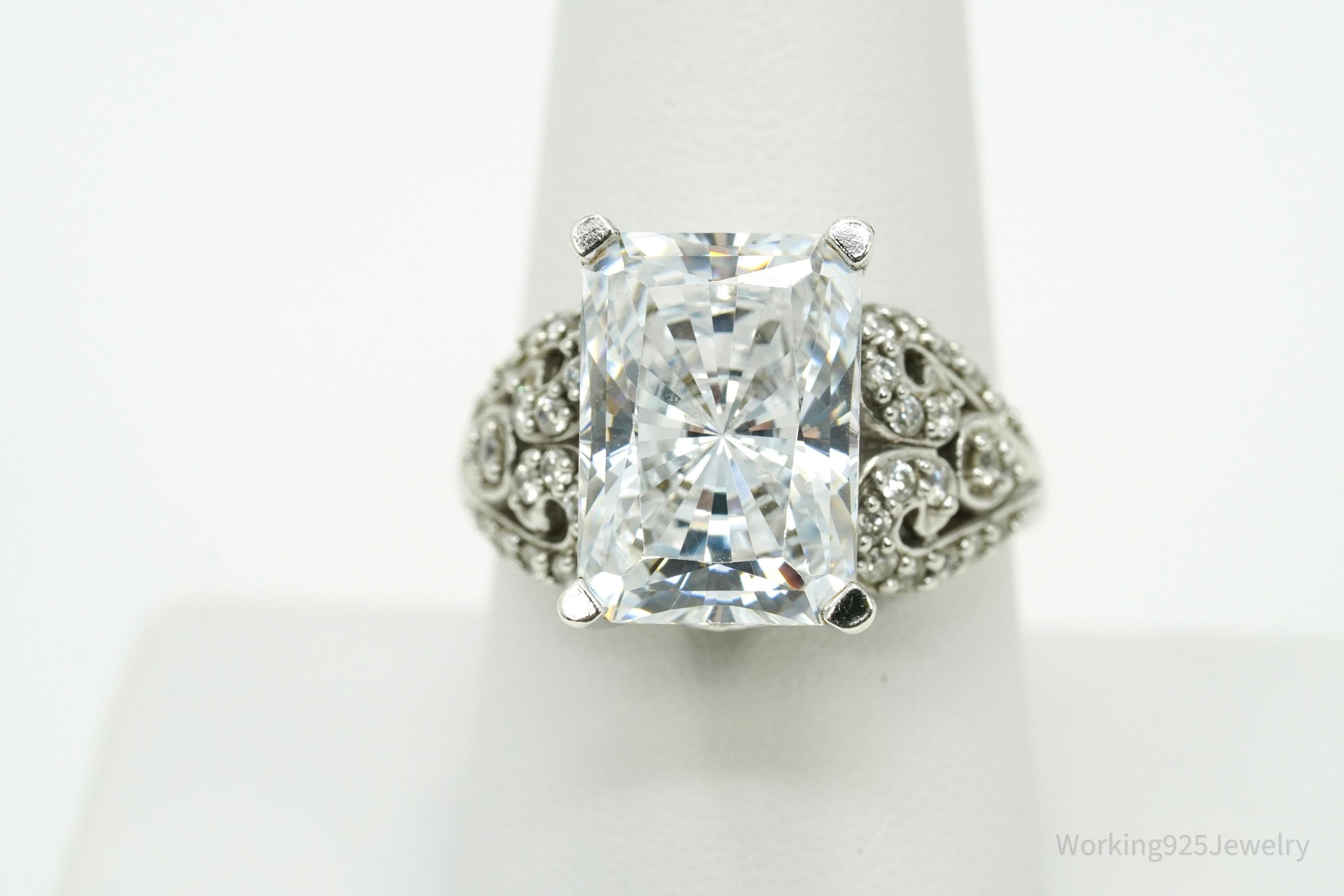 Vintage MEDA Large Cubic Zirconia Sterling Silver Ring Size 9