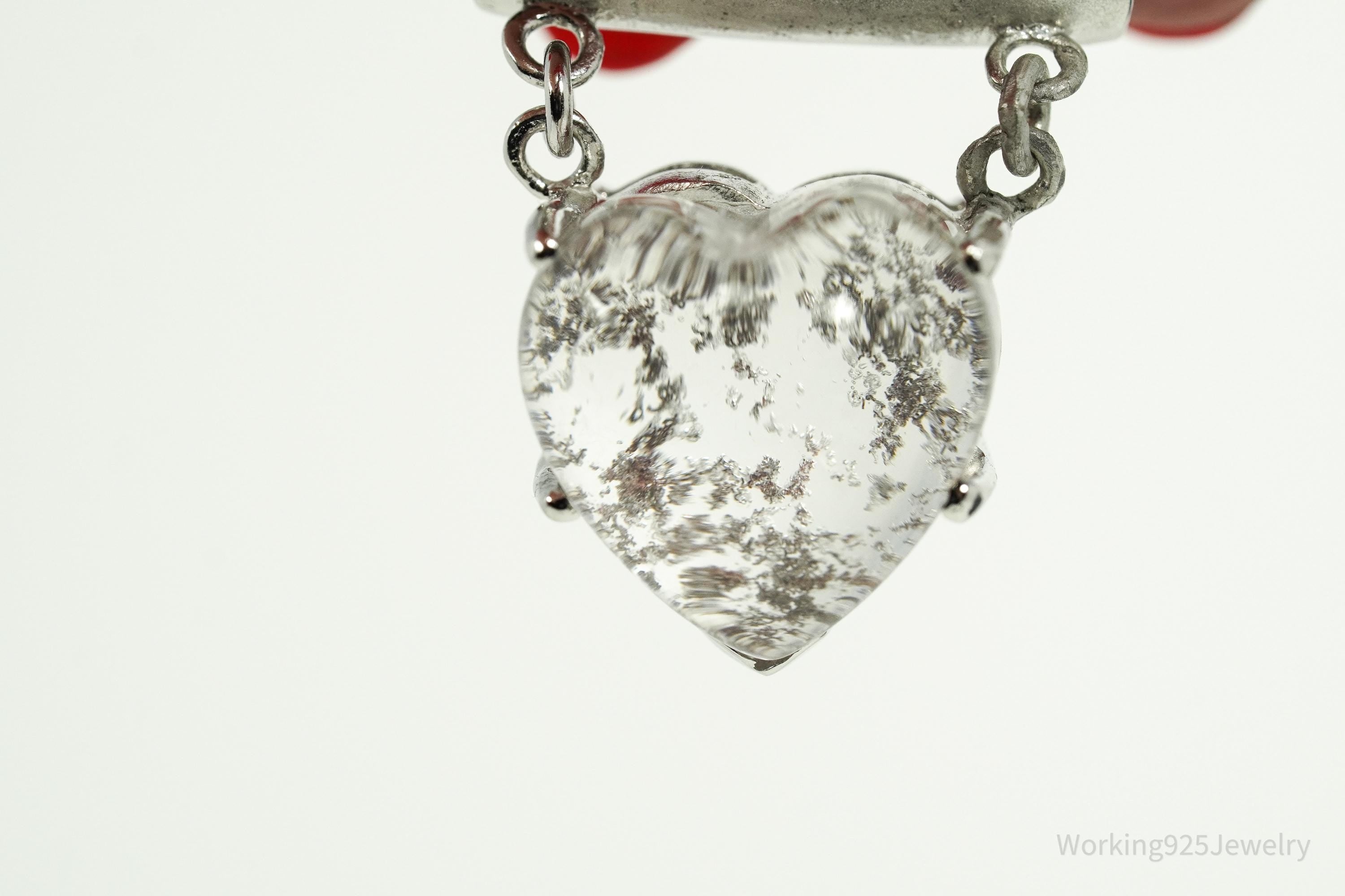 Vintage Amethyst & Crystal Heart Gold Vermeil Sterling Silver Necklace Pendant