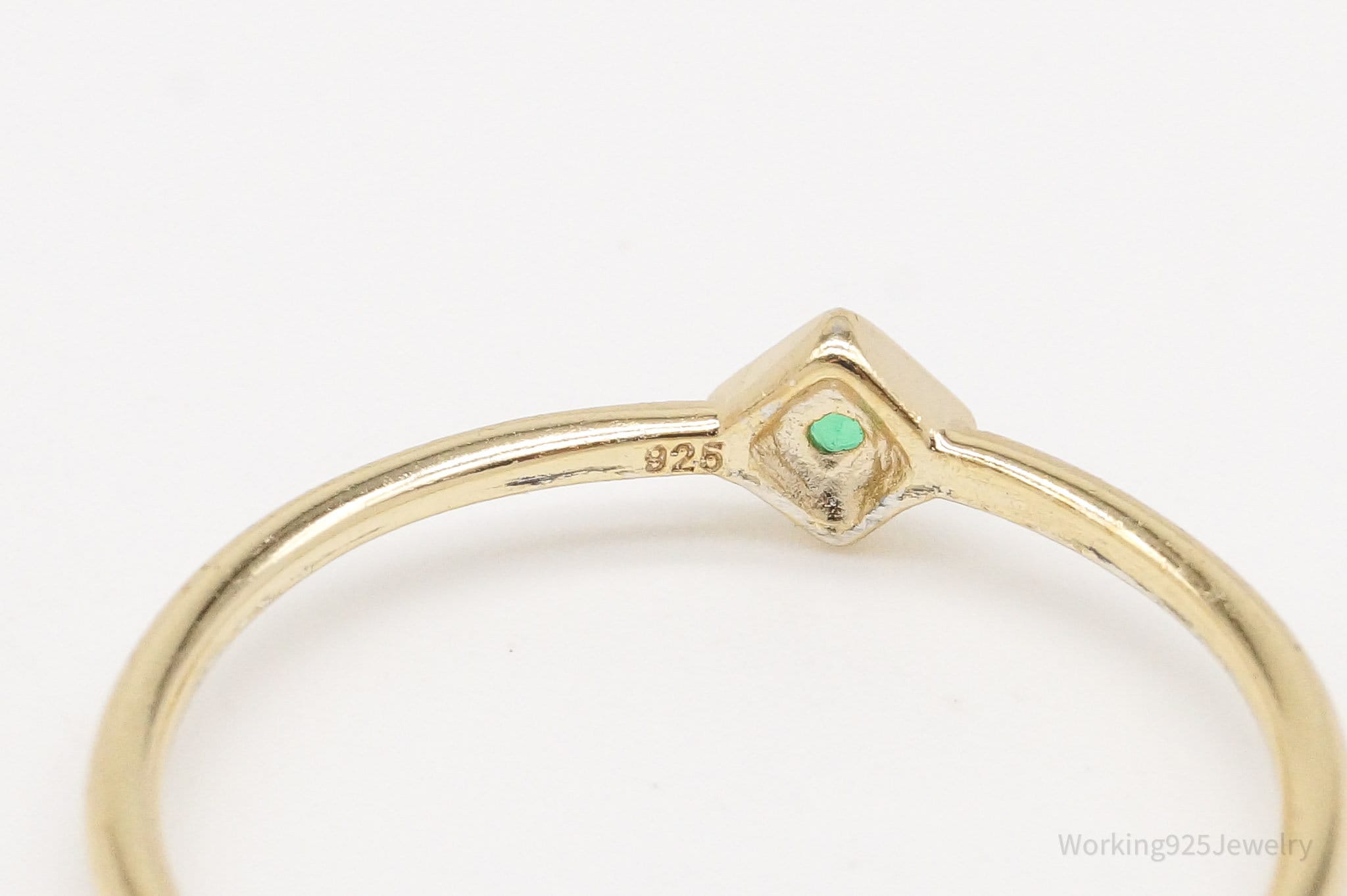 Vintage Green Stone Gold Vermeil Sterling Silver Ring - Size 6.75