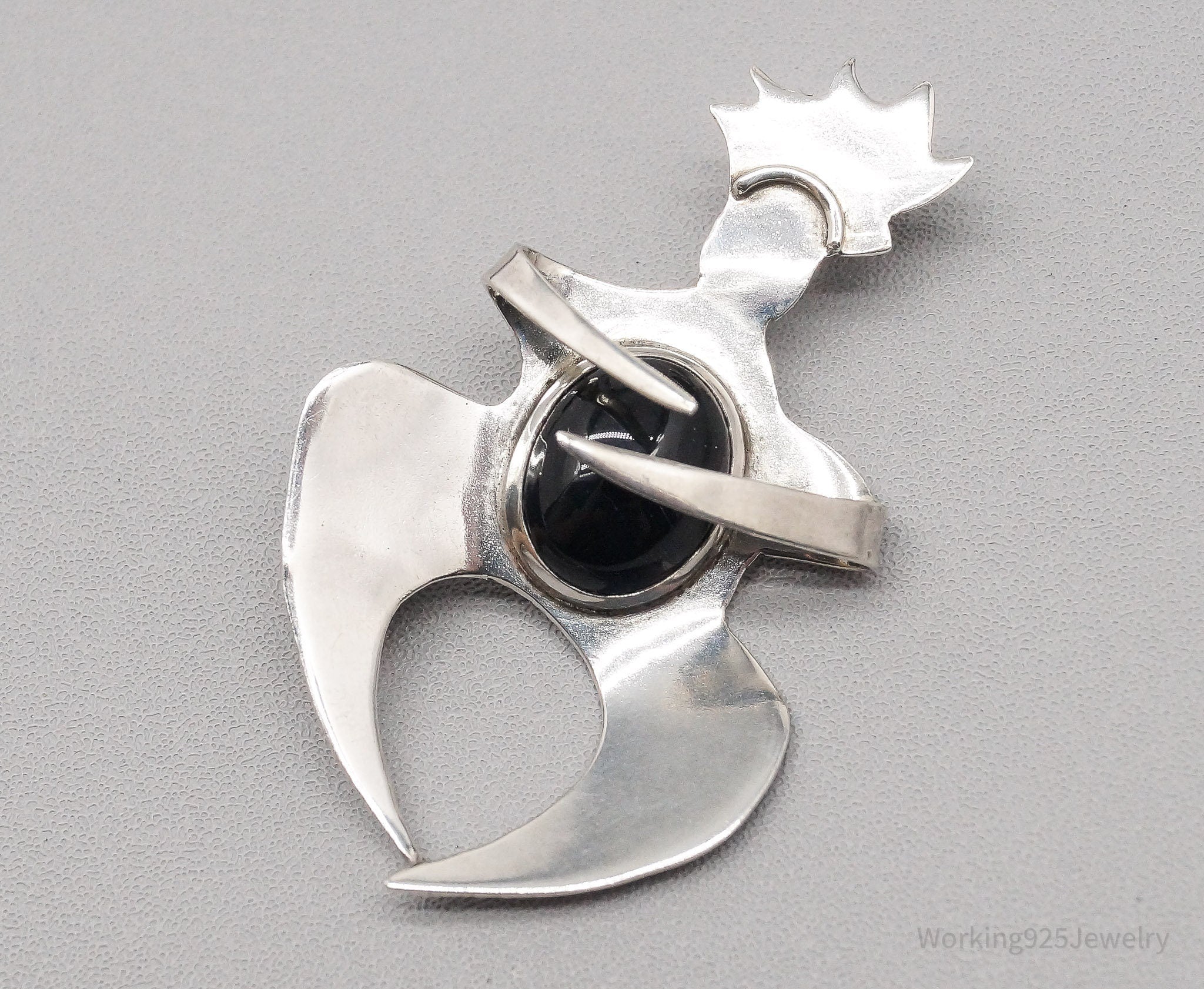 Vintage Black Onyx Sterling Silver Brooch Pin