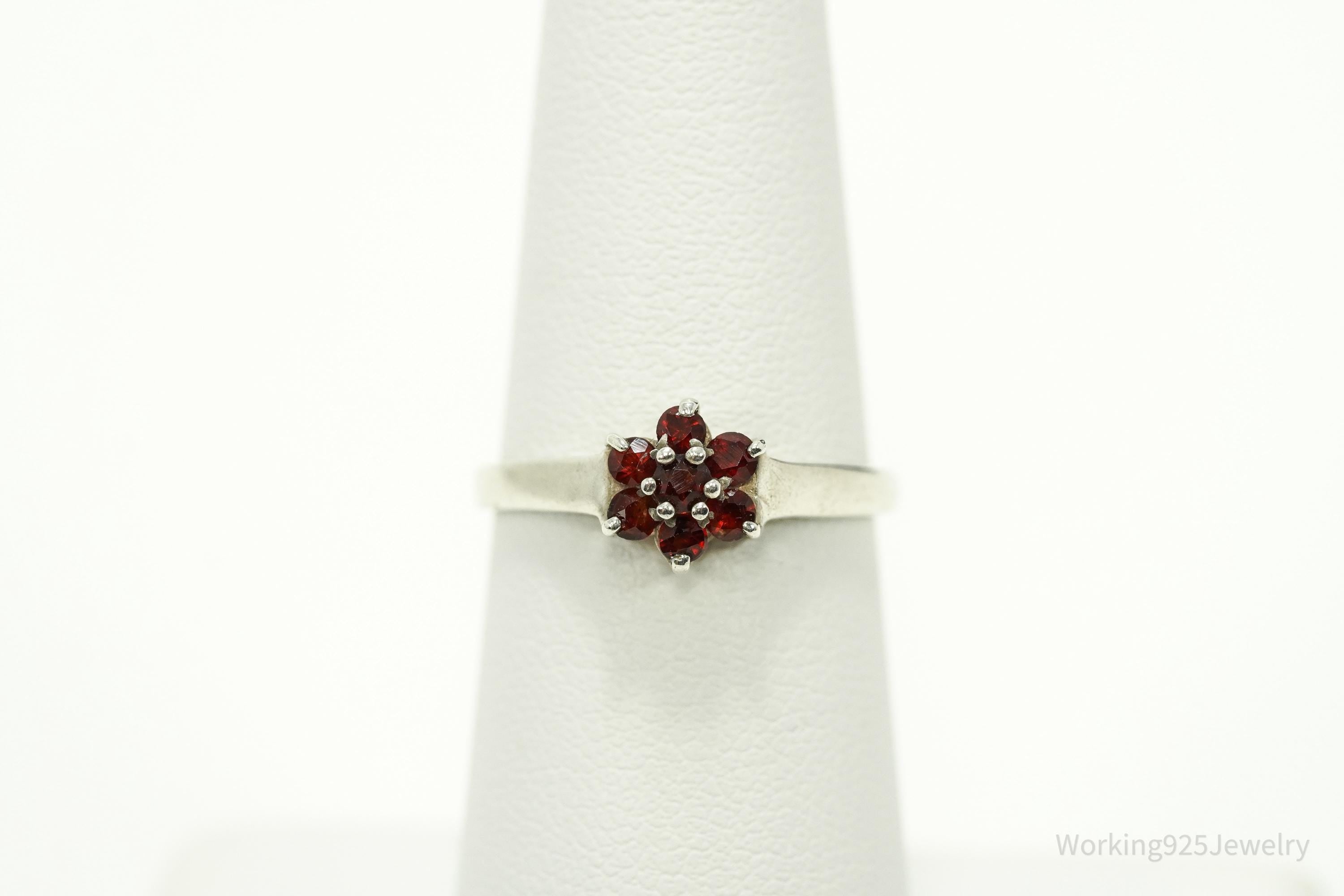 Vintage 1980s Birmingham Garnet Sterling Silver Ring - Size 6.5