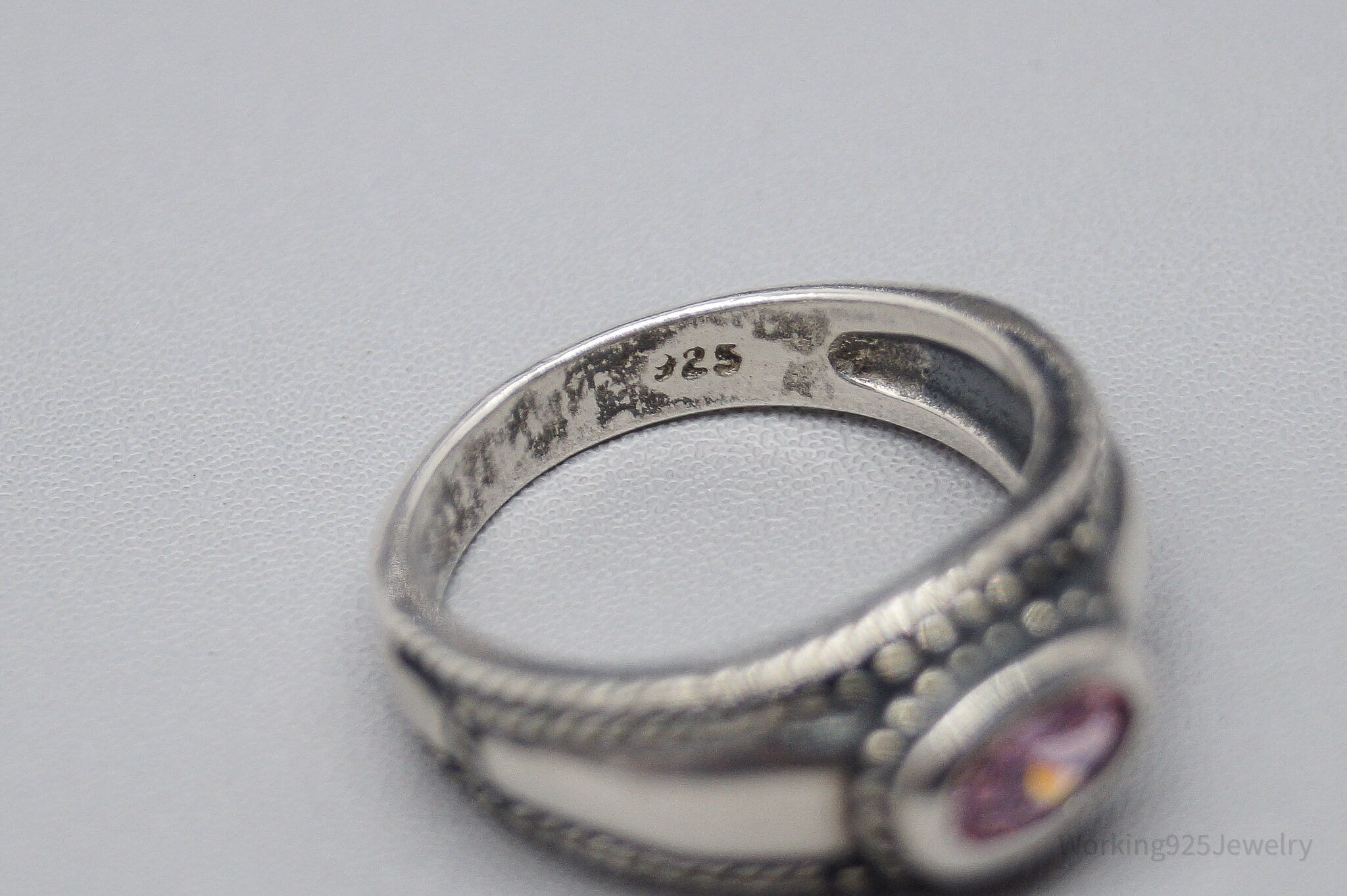 Vintage Pink Cubic Zirconia Sterling Silver Ring - Size 5