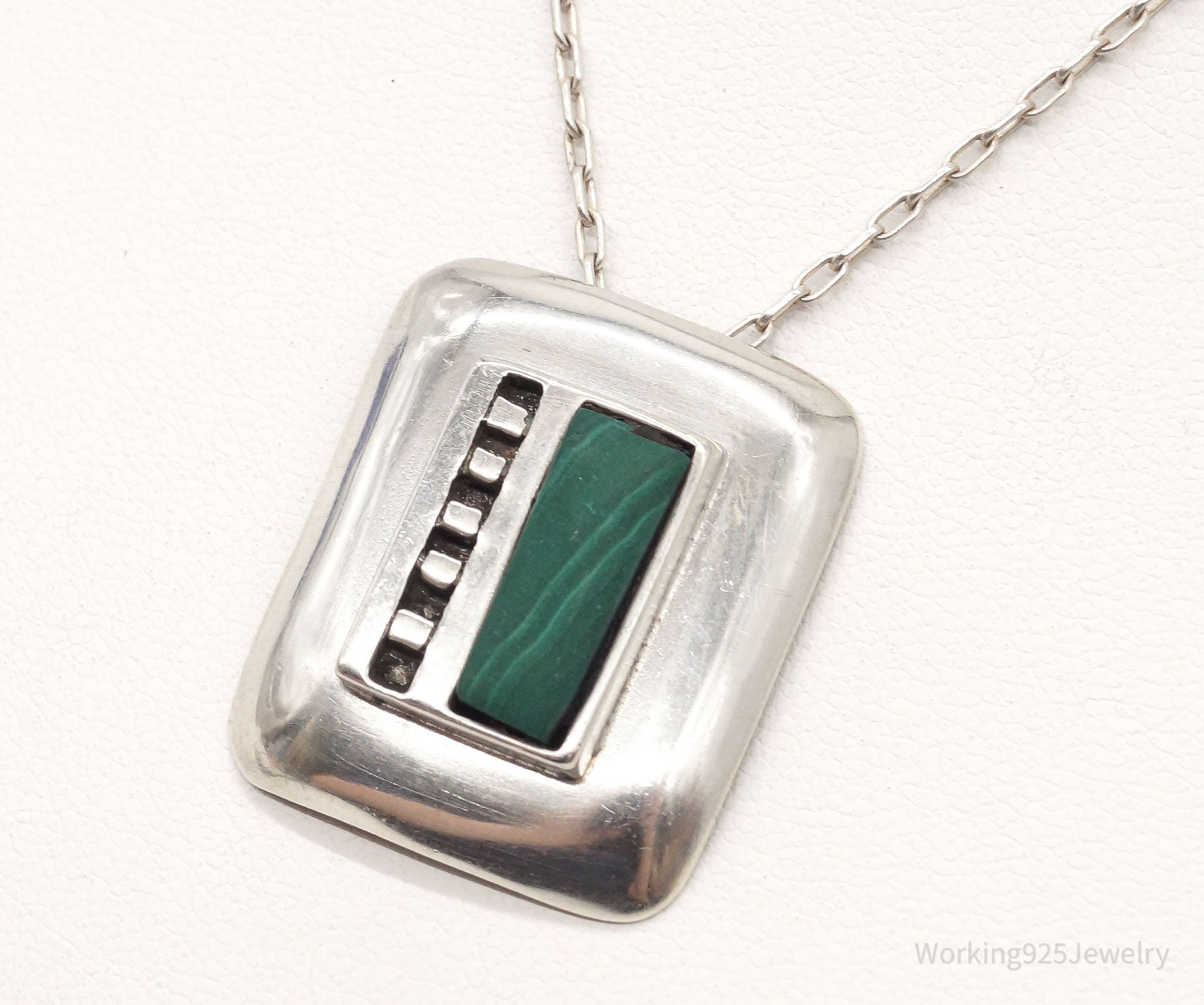 Vintage Malachite Modernist Sterling Silver Necklace