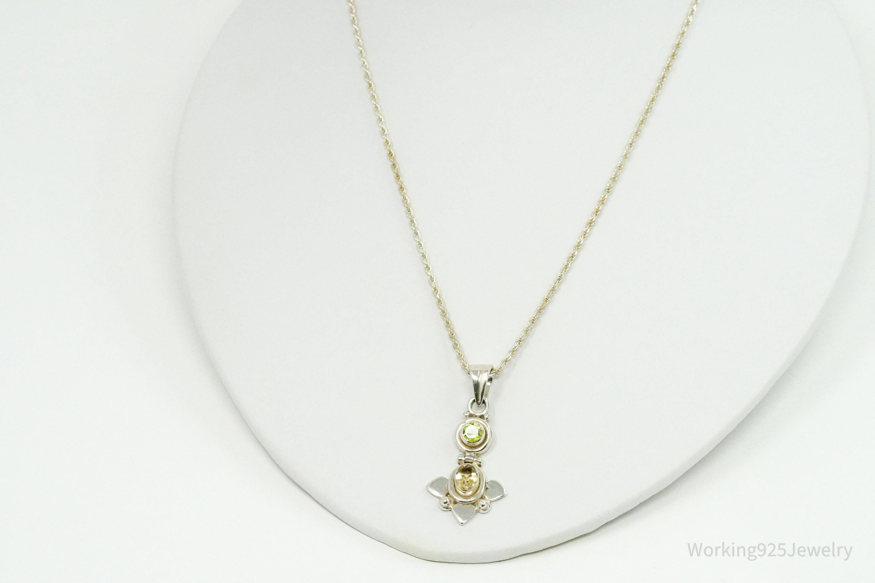 Vintage Citrine & Peridot Sterling Silver Necklace 24"