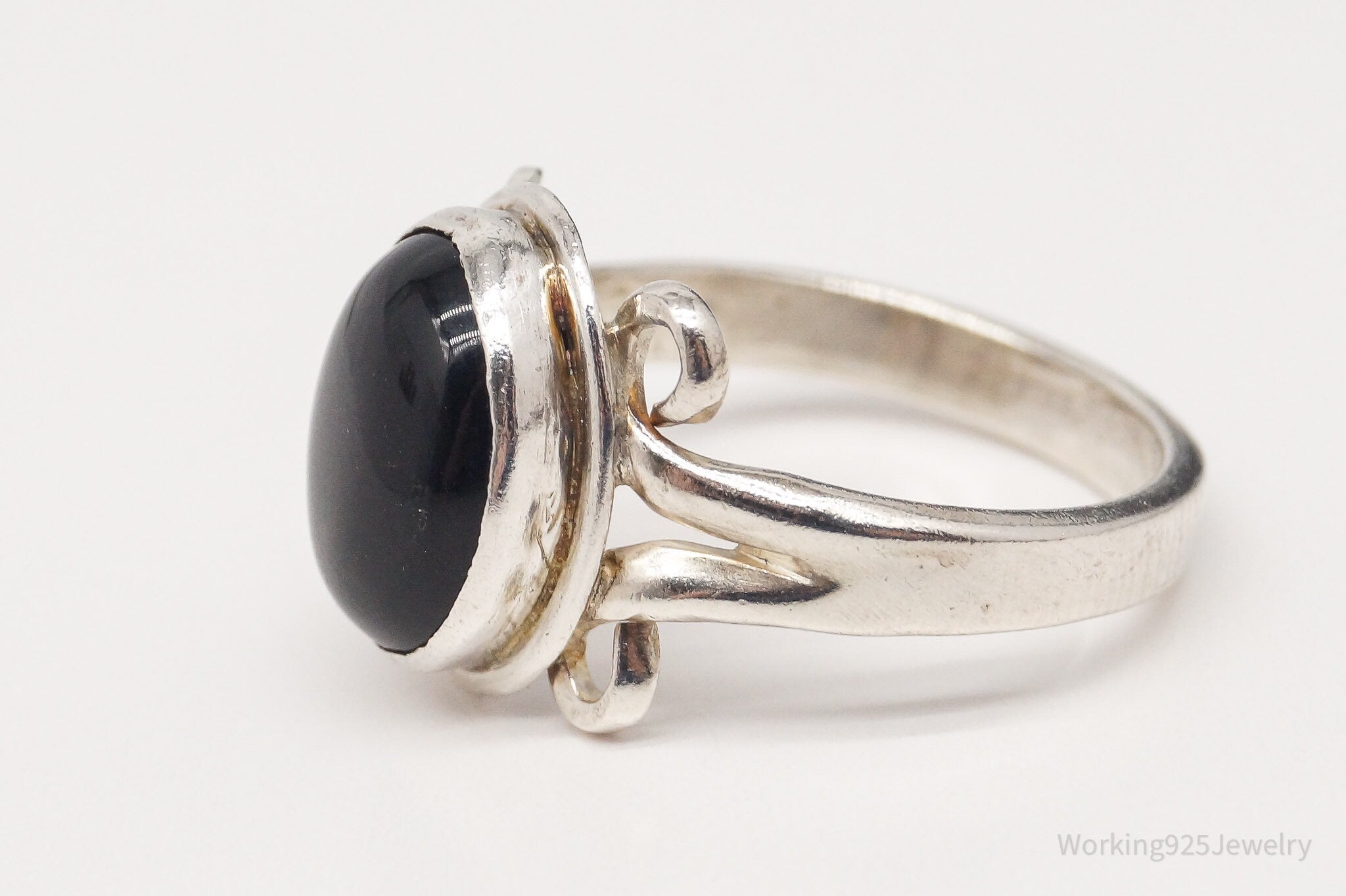 Vintage Black Onyx Silver Ring - Size 6.25