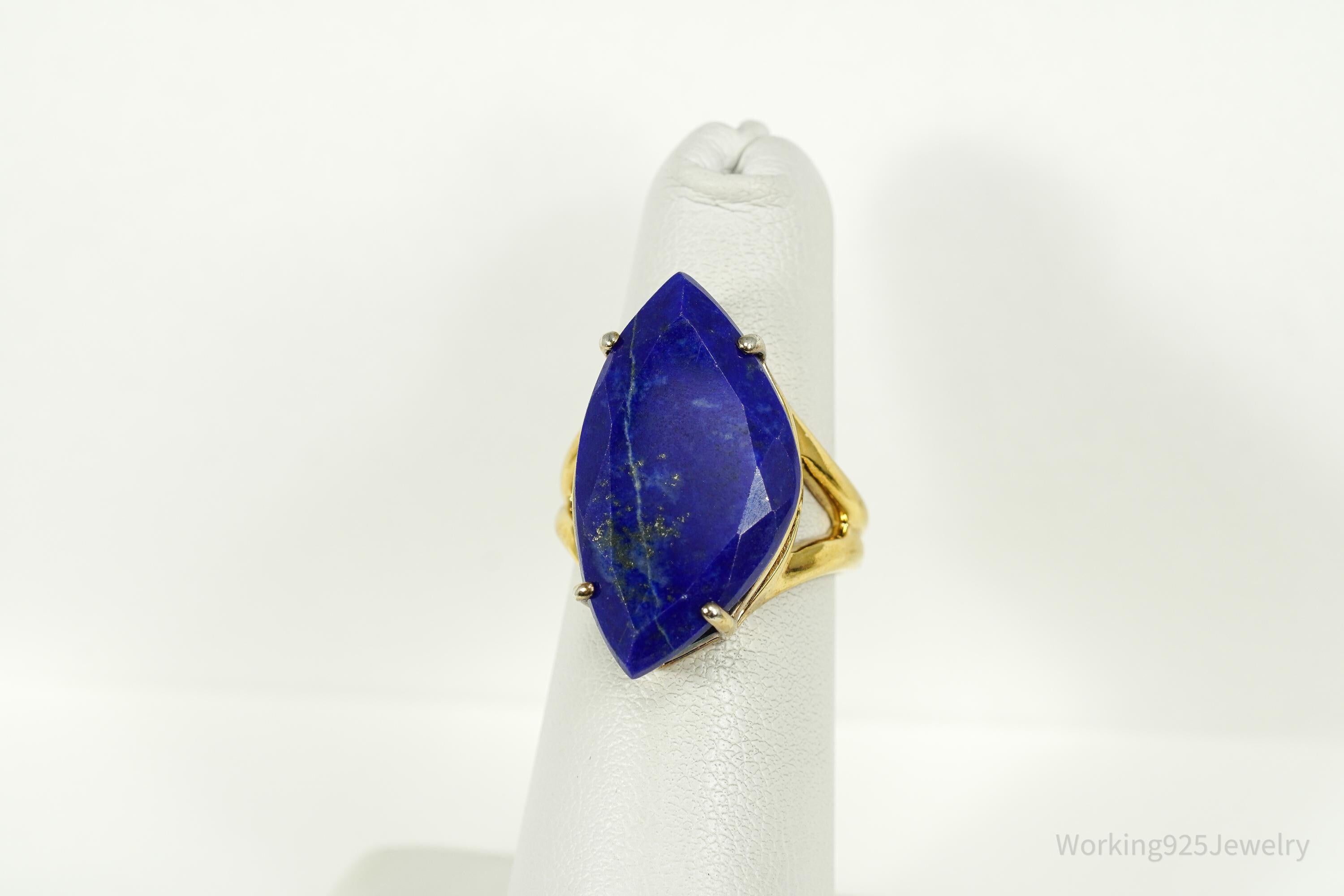 Vintage Lapis Lazuli Gold Vermeil Sterling Silver Ring - Size 5.25