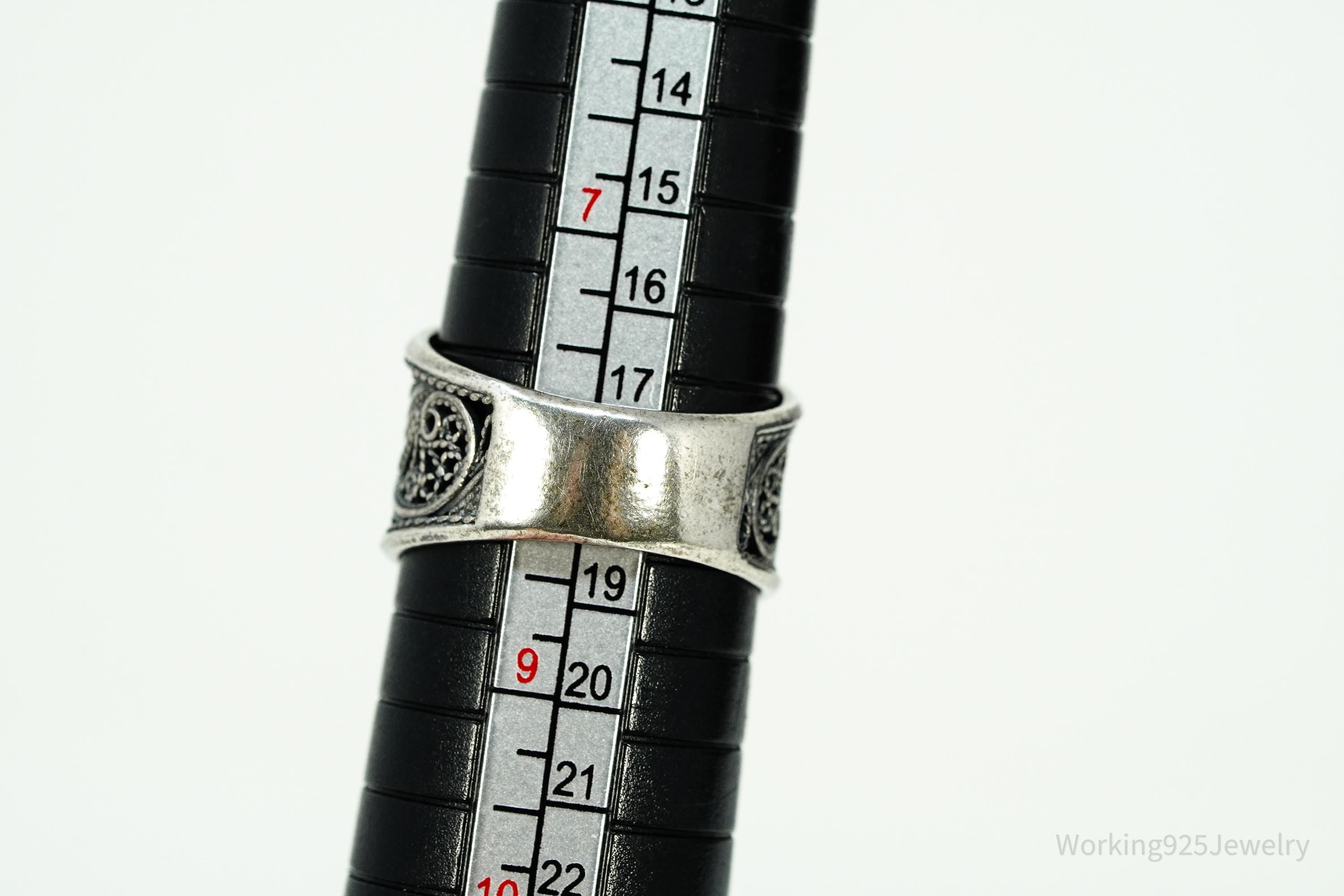 Vintage Opal Sterling Silver Filigree Ring - Size 8.25