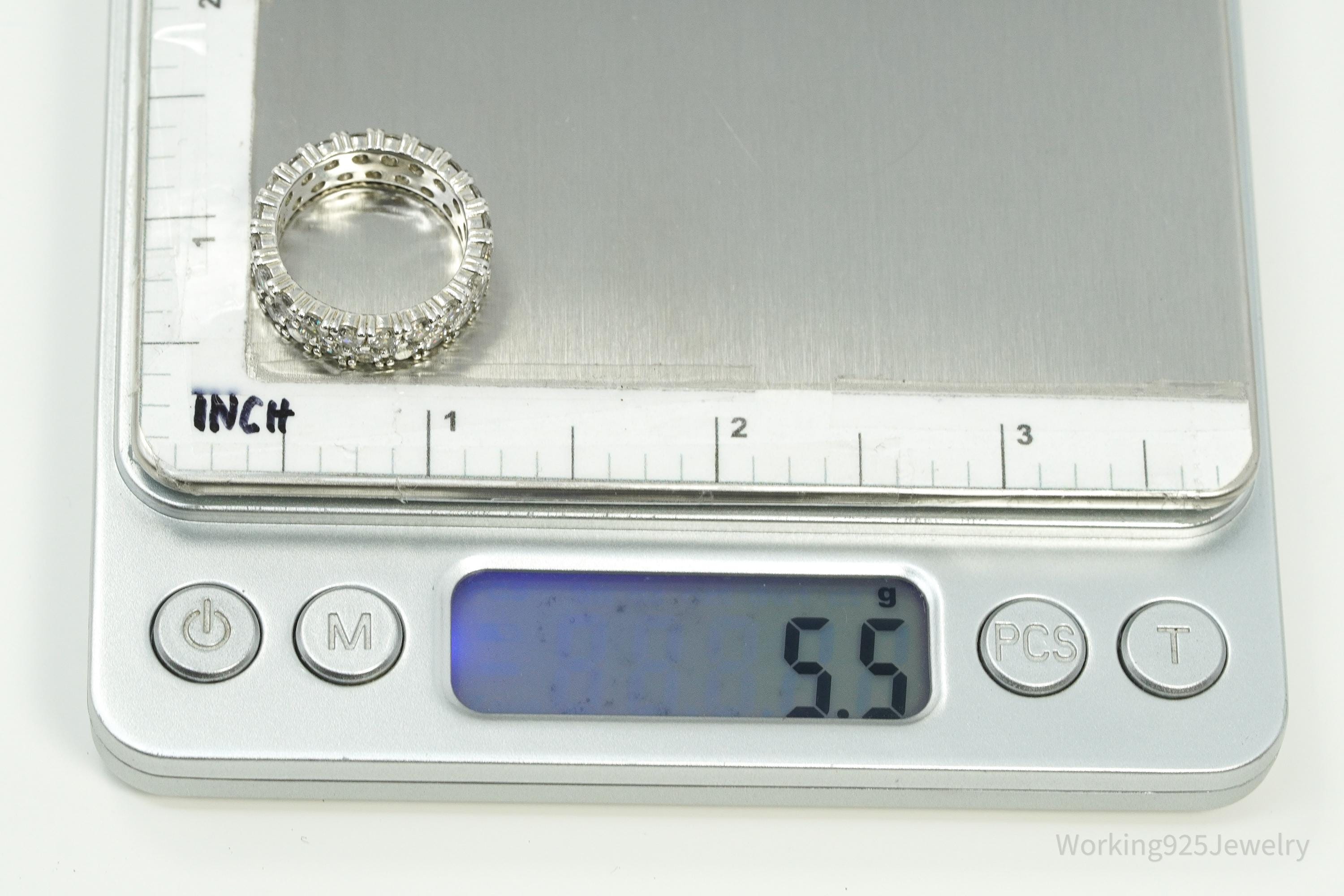 Vintage Eternity Band Cubic Zirconia Platinum Clad Sterling Silver Ring - Sz 6