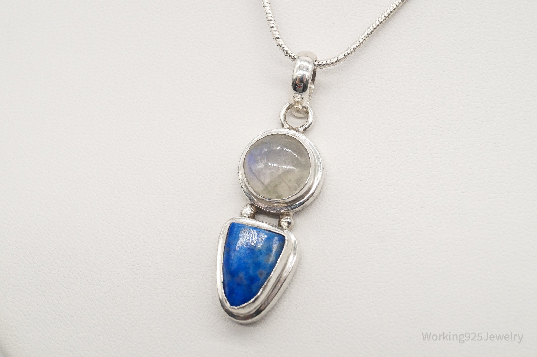 Vintage Moonstone Lapis Lazuli Sterling Silver Necklace