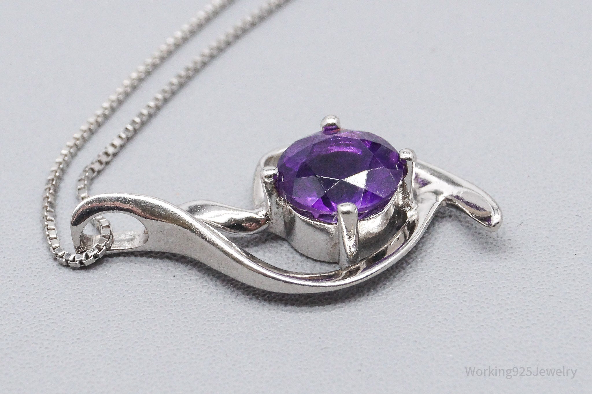 Vintage Purple Amethyst Sterling Silver Necklace 18"