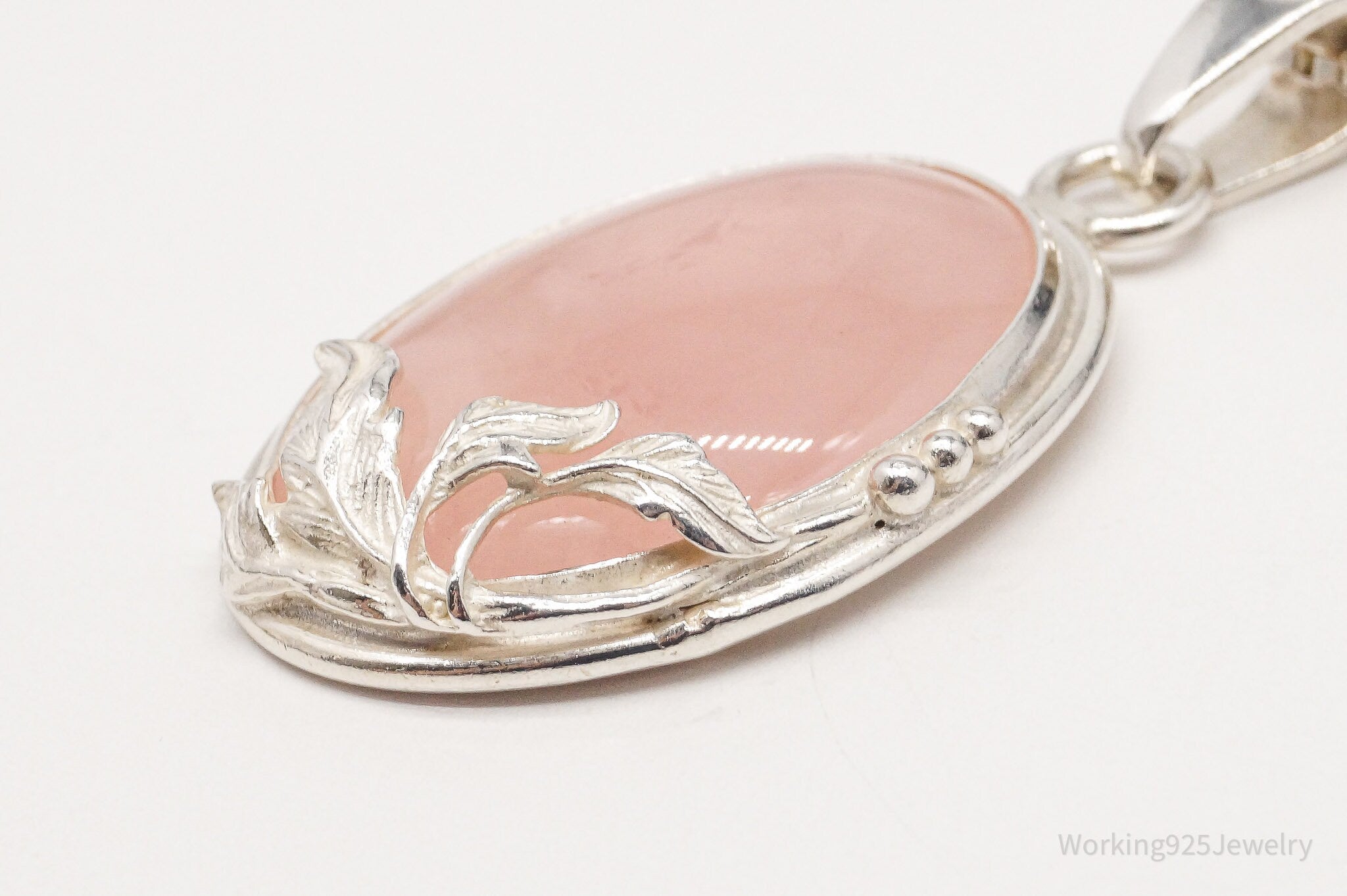 Vintage Large Rose Quartz Sterling Silver Necklace 18"