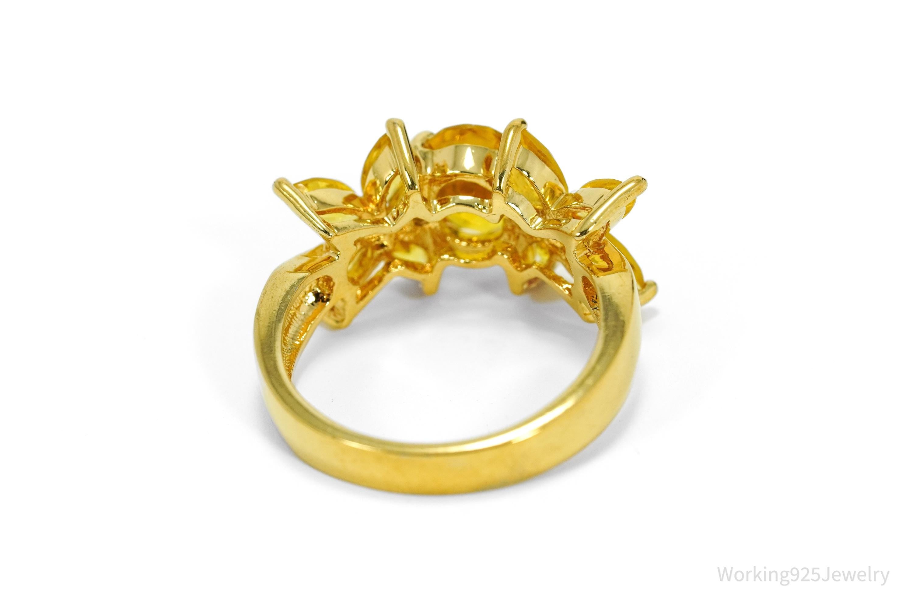 Vintage Citrine & White Topaz Gold Over Sterling Silver Ring - Size 9