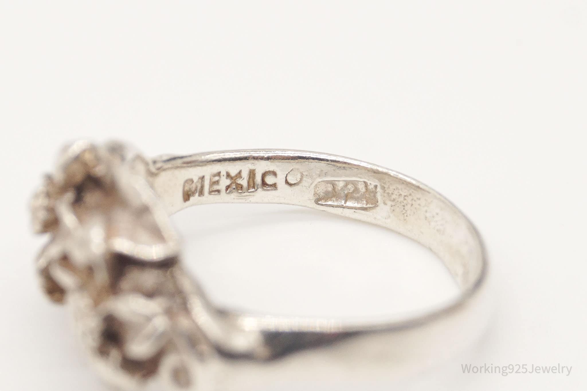 Vintage Mexico Flowers Sterling Silver Ring - Size 6.25