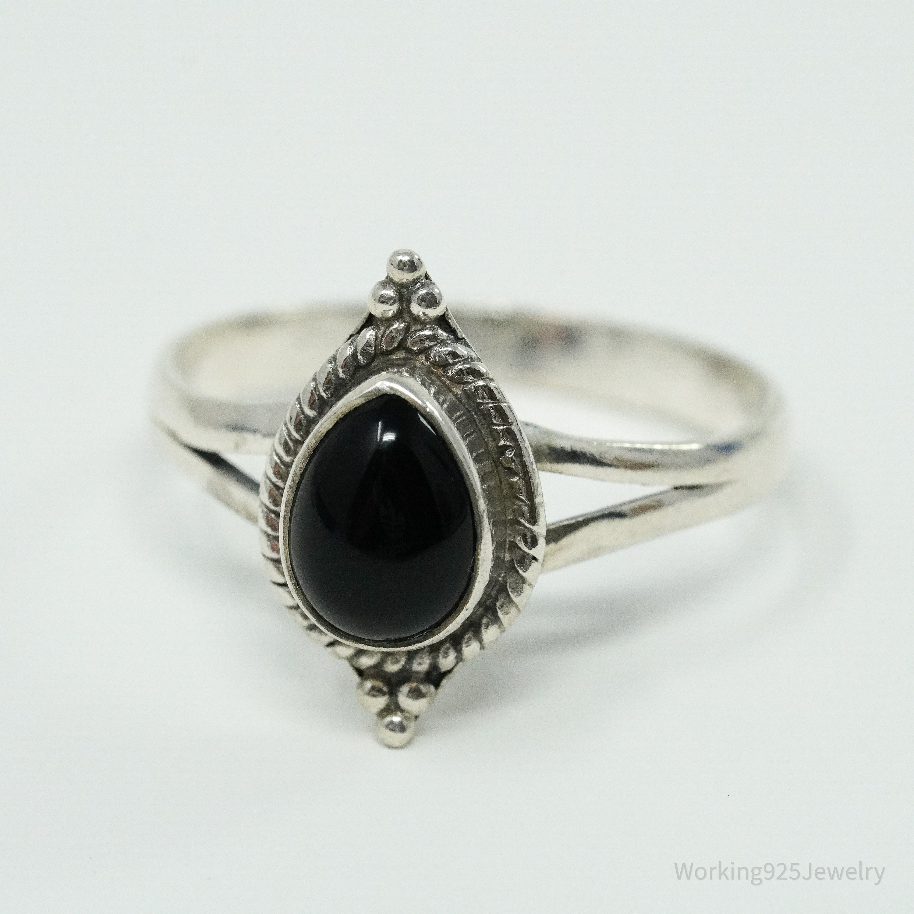 Vintage Black Onyx Sterling Silver Ring - Size 9.25
