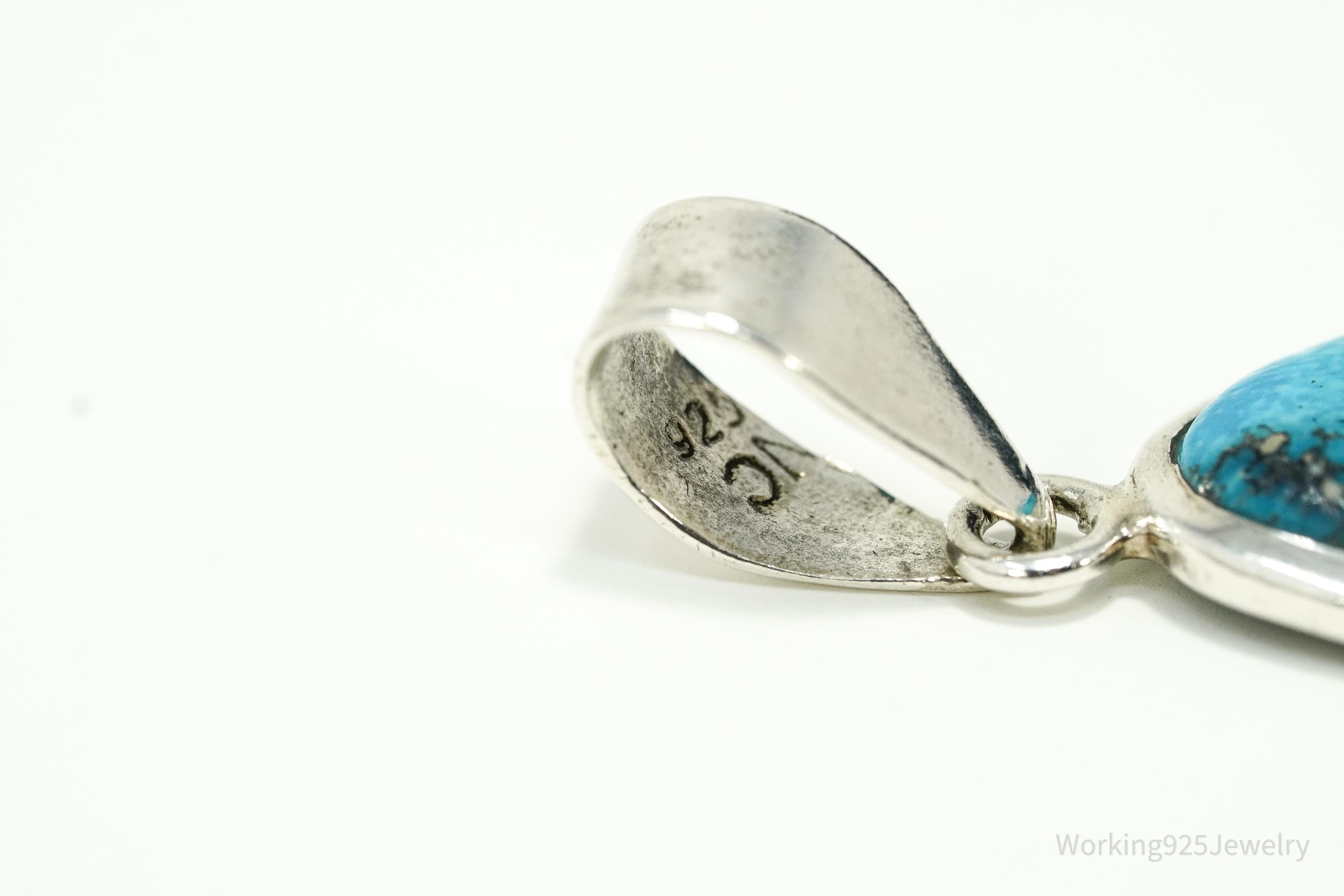 Large Vintage Turquoise Sterling Silver Pendant
