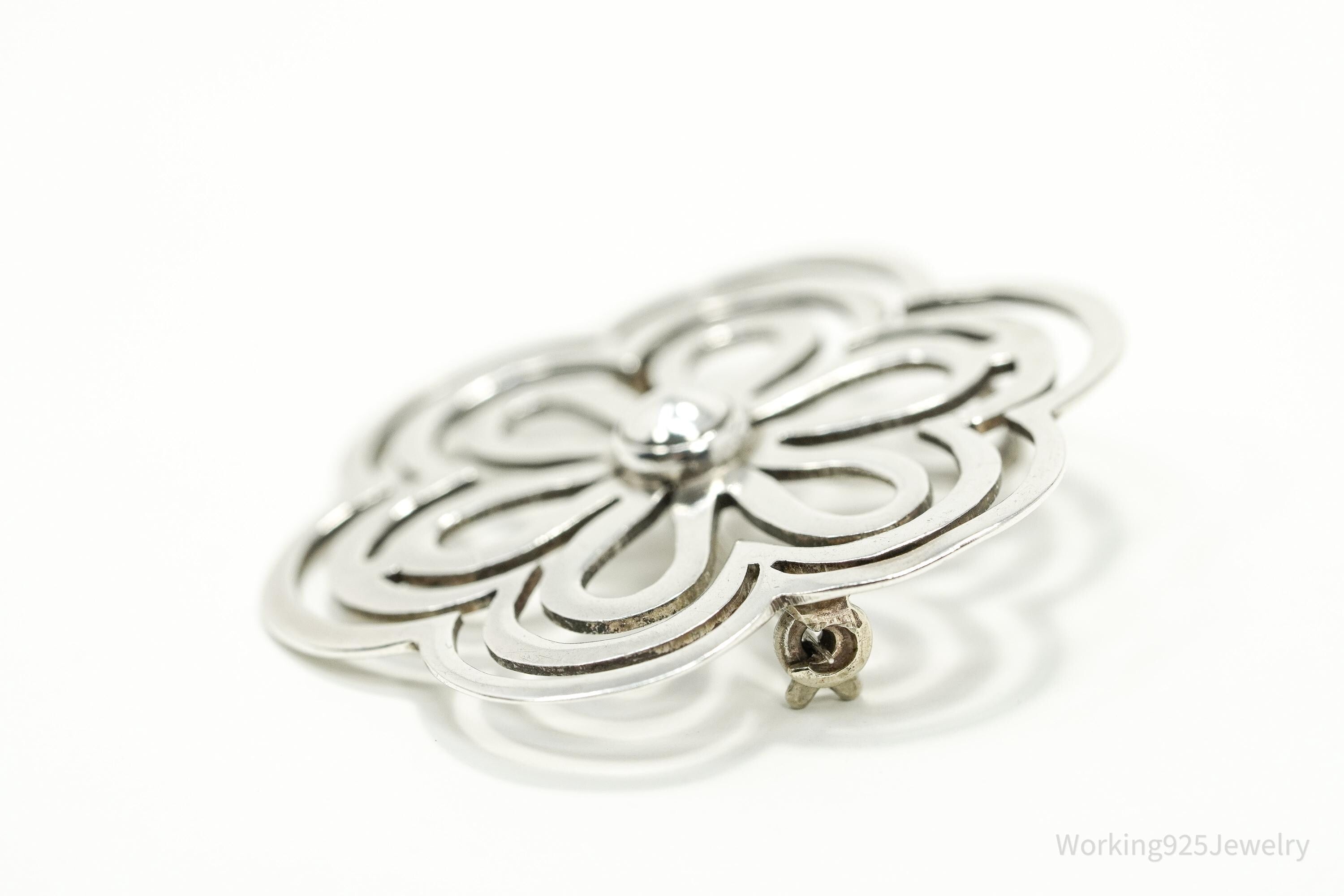 Rare Large Vintage Mexico Felipe Martinez Flower Sterling Silver Pendant Brooch Pin 1.75"