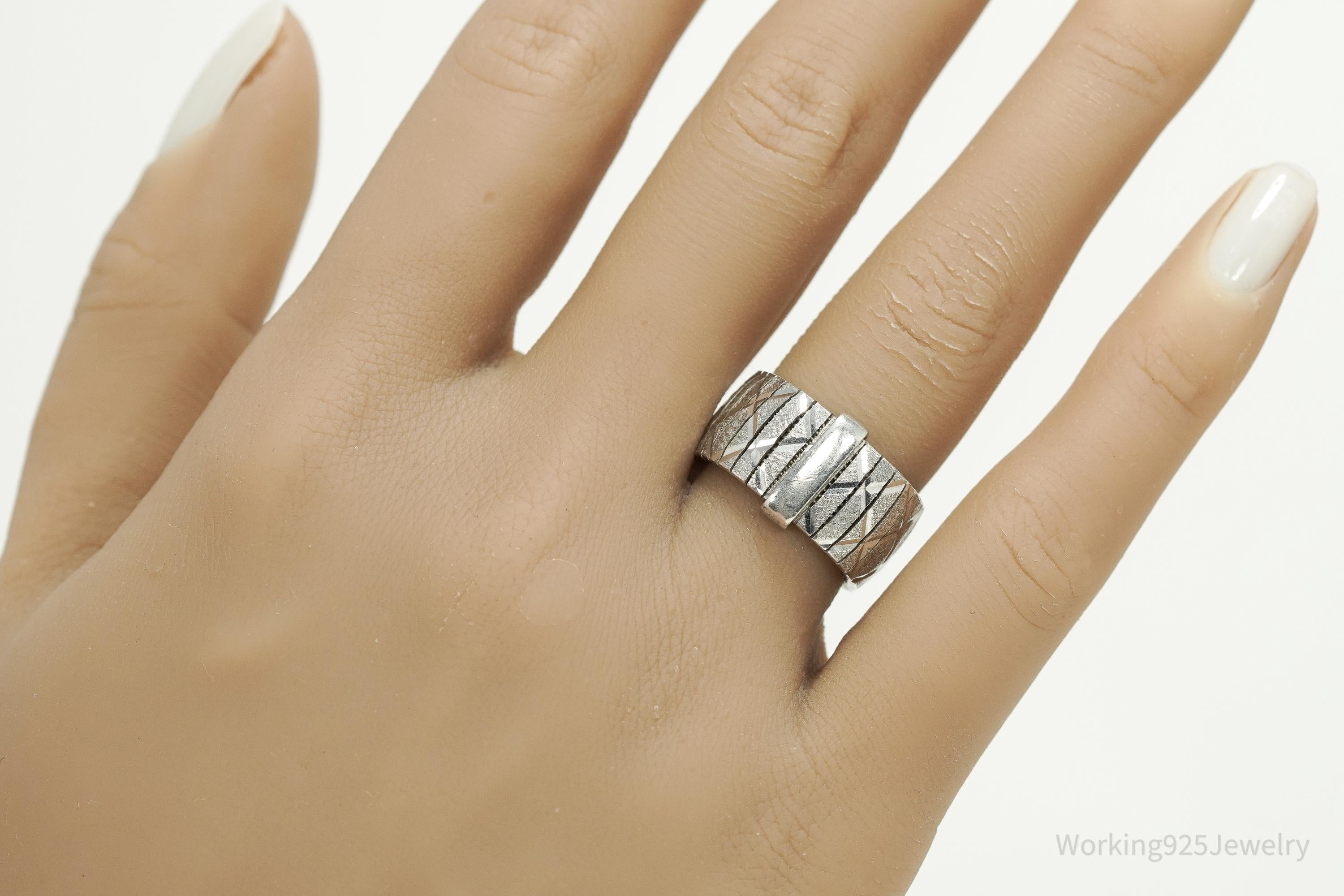 Vintage Italian REEB Sterling Silver Band Ring - Size 8.75