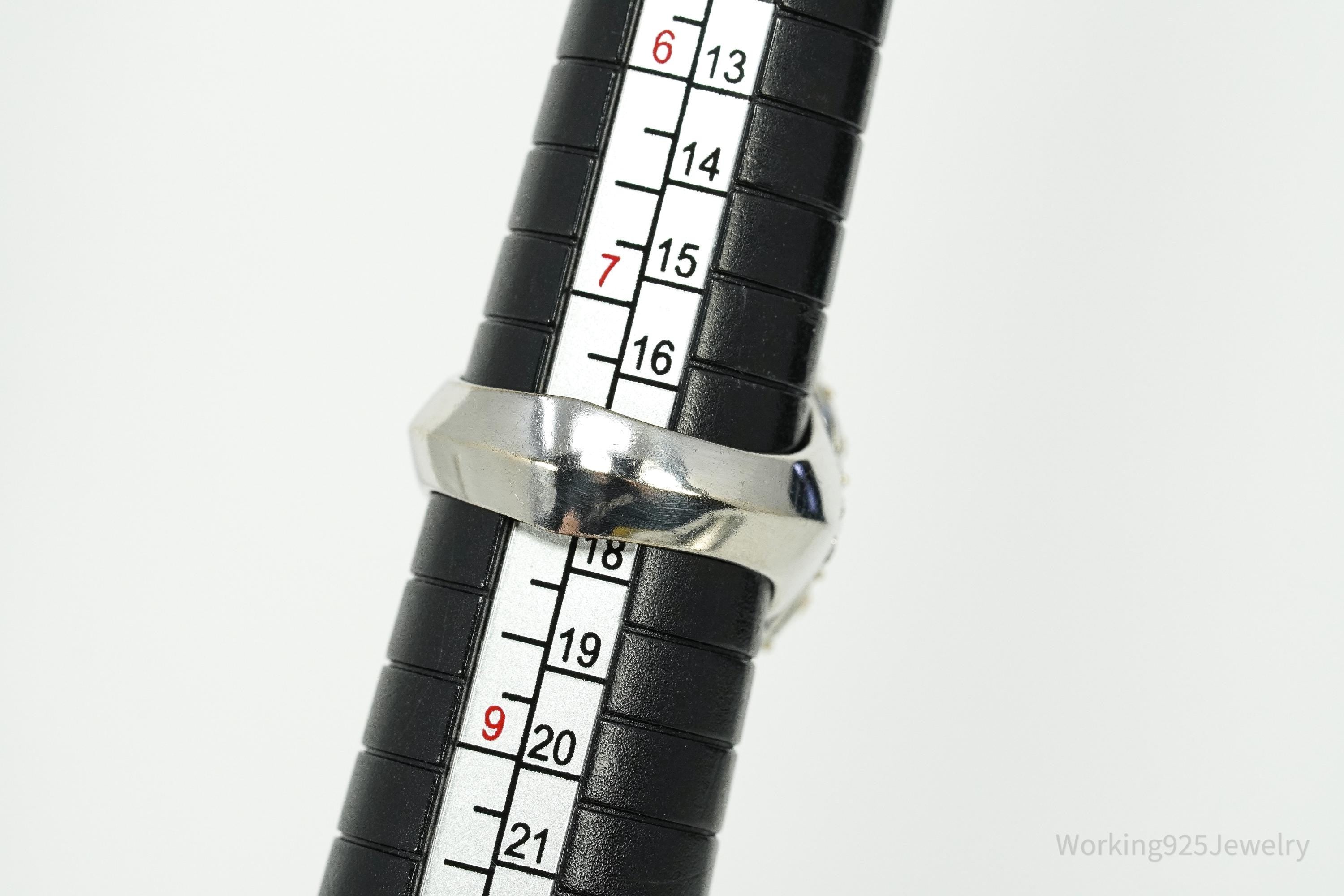 Michael Valitutti Lapis Lazuli White Sapphire Yellow Gold Sterling Silver Ring SZ 8