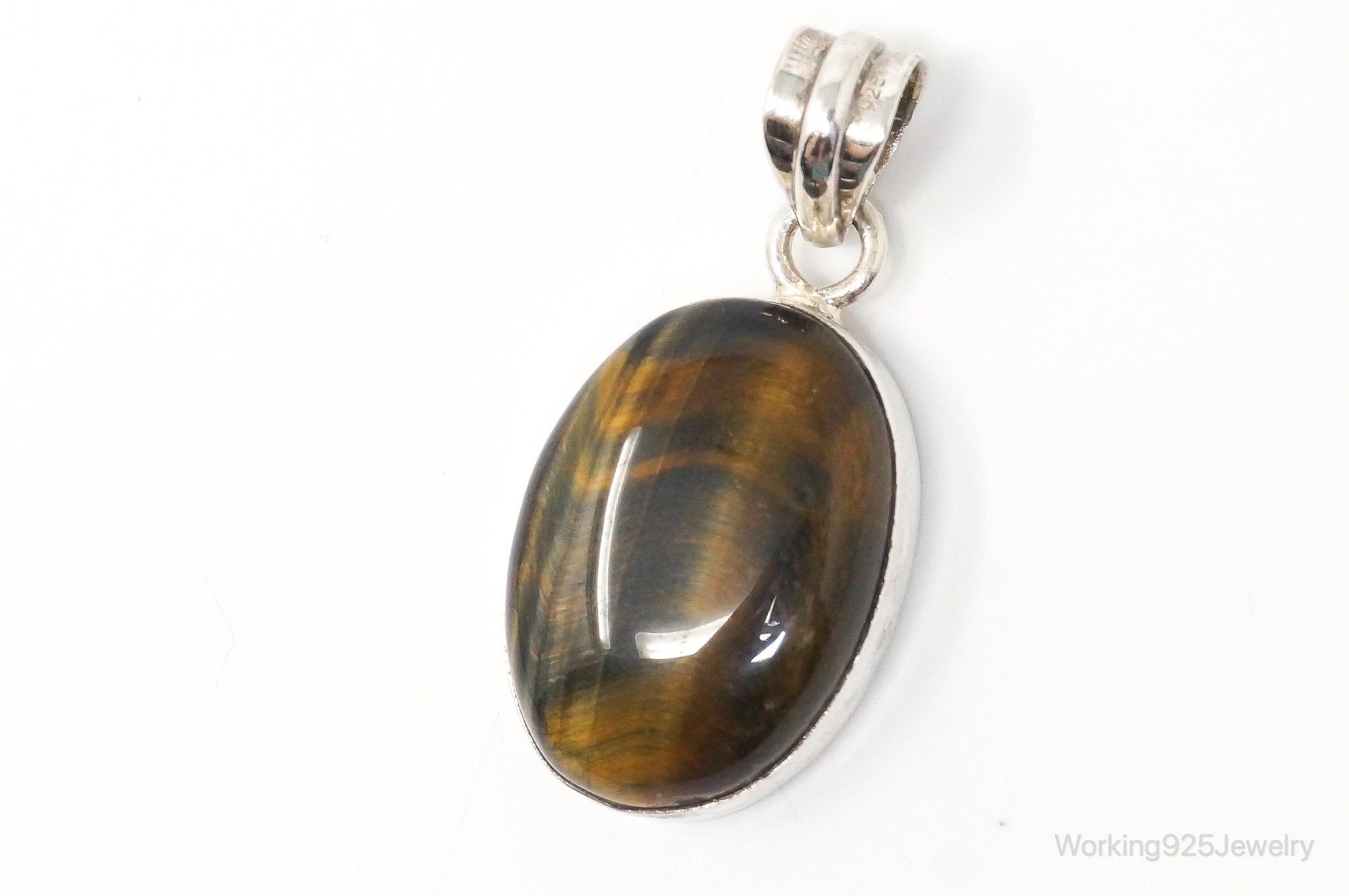 Vintage Large Tigers Eye Southwestern Style Sterling Silver Pendant