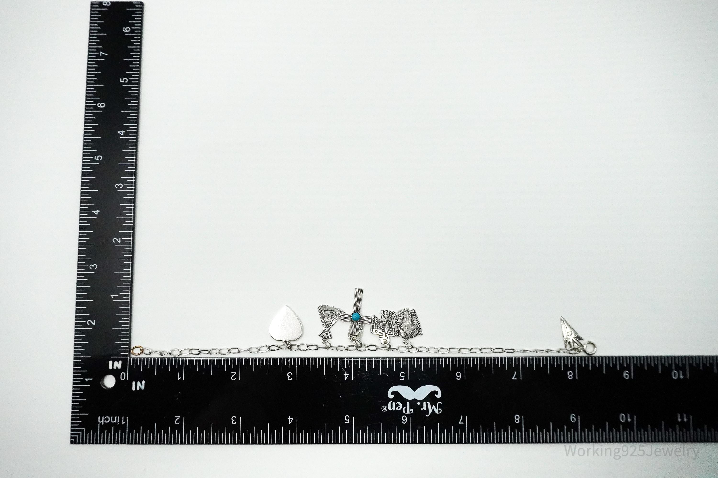 Vintage Southwestern Charms Sterling Silver Bracelet / Anklet 8 3/8"