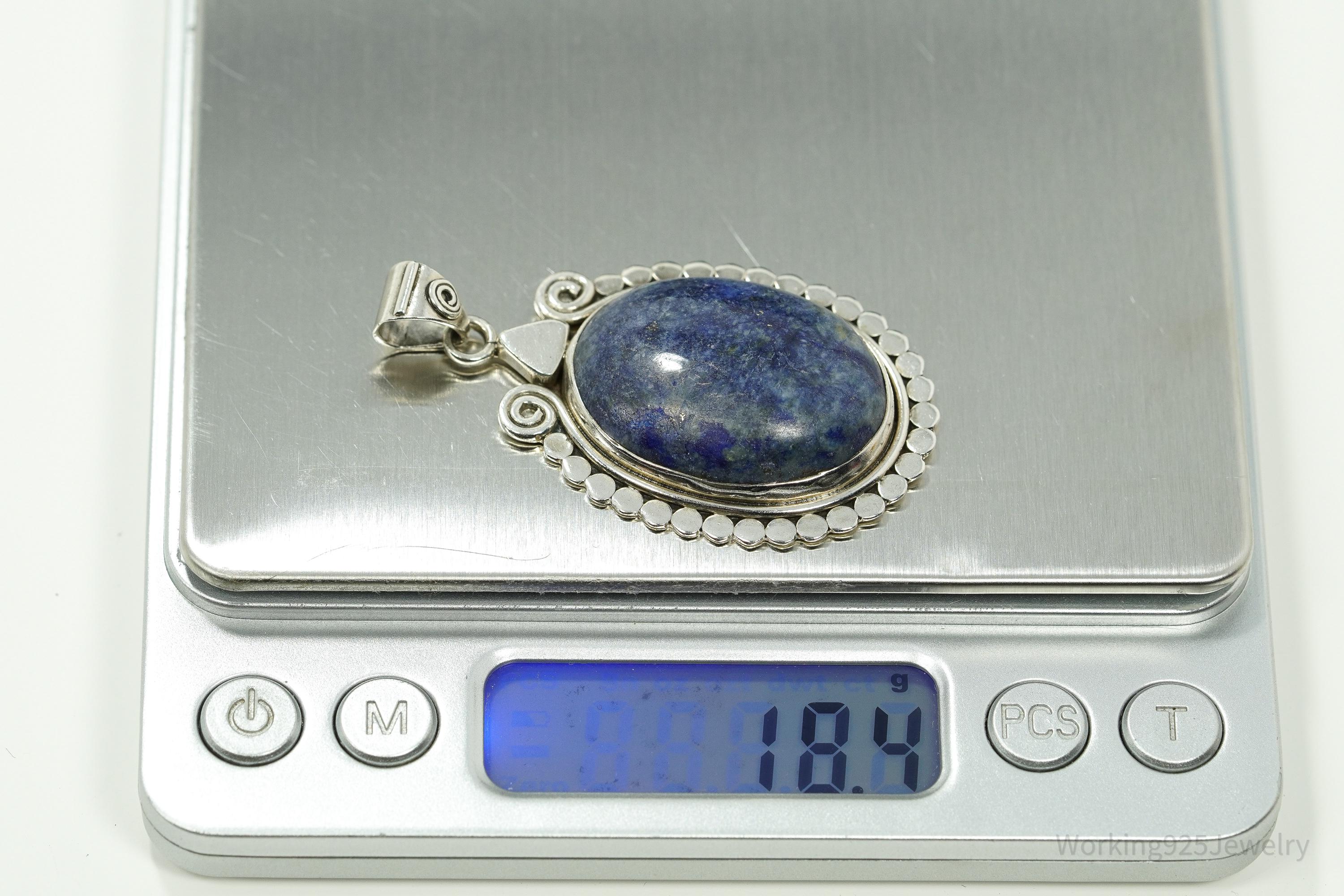Large Vintage Lapis Lazuli Sterling Silver Pendant